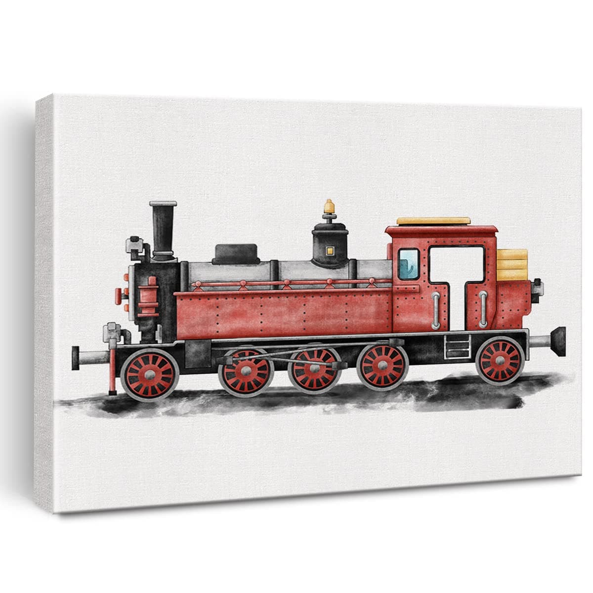Steam Engine Canvas Wall Art Watercolor Transportation Train Tender Canvas Painting Prints for Home Boys Bedroom Locomotive Wall Decor Framed Artwork Gifts(12x15 Inch)