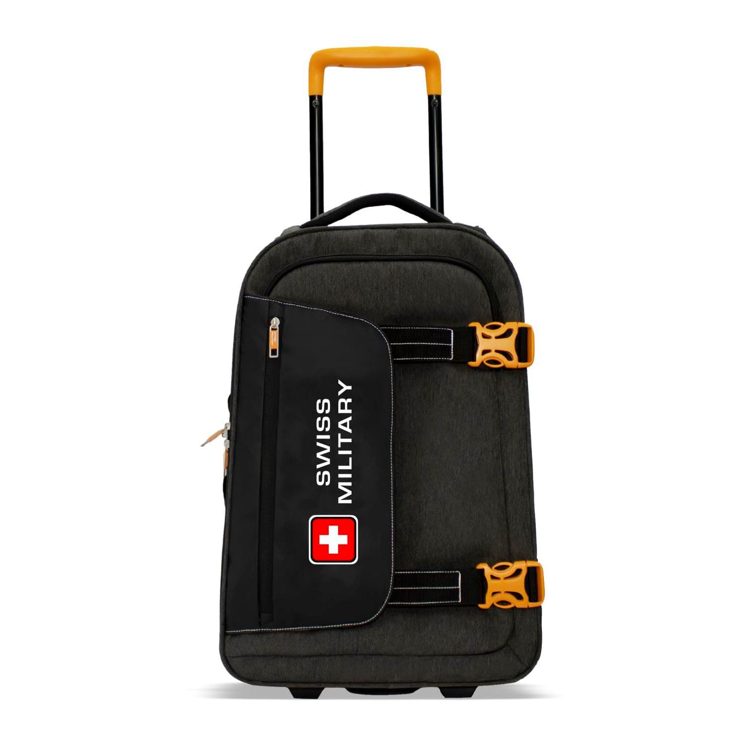 SWISS MILITARY Honey 45L Charcoal Grey Soft Cabin Luggage Trolley Bag, Unique Design, Silent Glide 2-Wheel System, Quick Access Pockets, Separate Wet Pouch, Durable Base, Lightweight Travel Suitcase