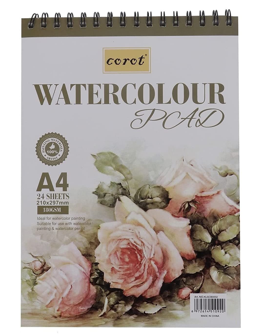 Kabeer Art Hardback, Spiral A4, 180 GSM Drawing Pad, 297x 210mm - 24 Sheets