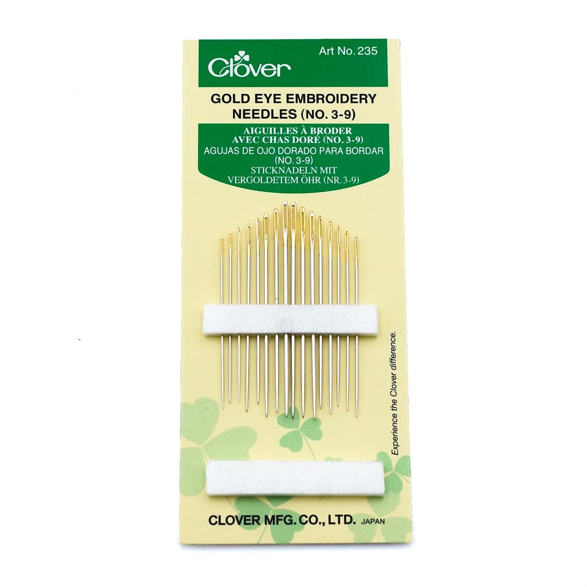 Clover No. 3-9 Gold Eye Embroidery Needles, Pack of 16