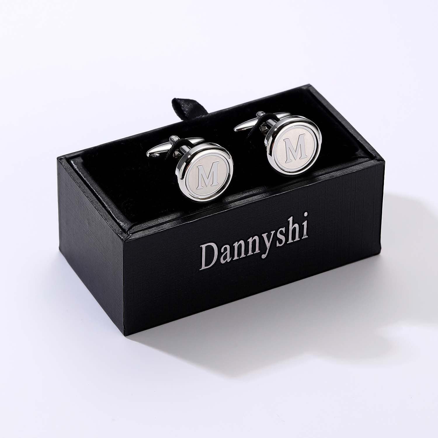 Dannyshi Mens Classic Stainless Steel Initial Cufflinks 26 Alphabet Initial Letter Cufflinks Business Shirts A-Z