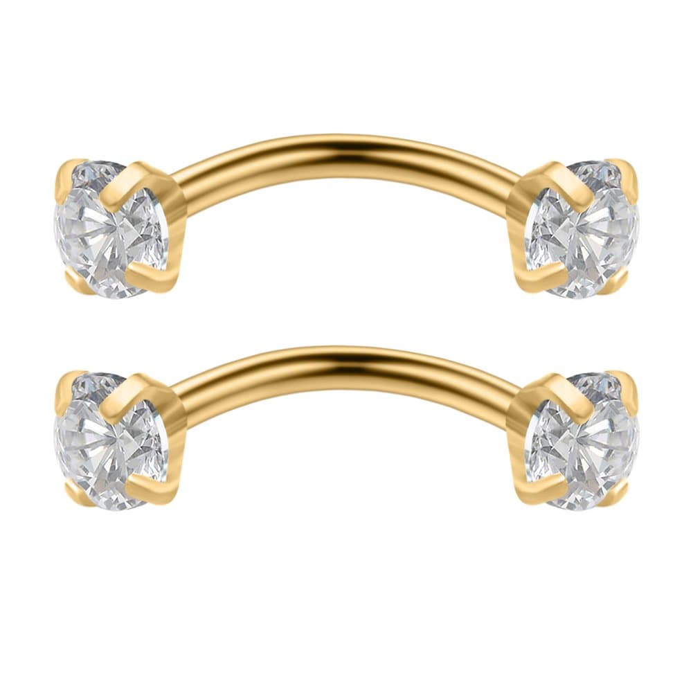 Ruifan 16G Clear Cubic Zirconia Internally Thread Curved Barbell Eyebrow Tragus Ring Piercing Jewelry 6-10mm