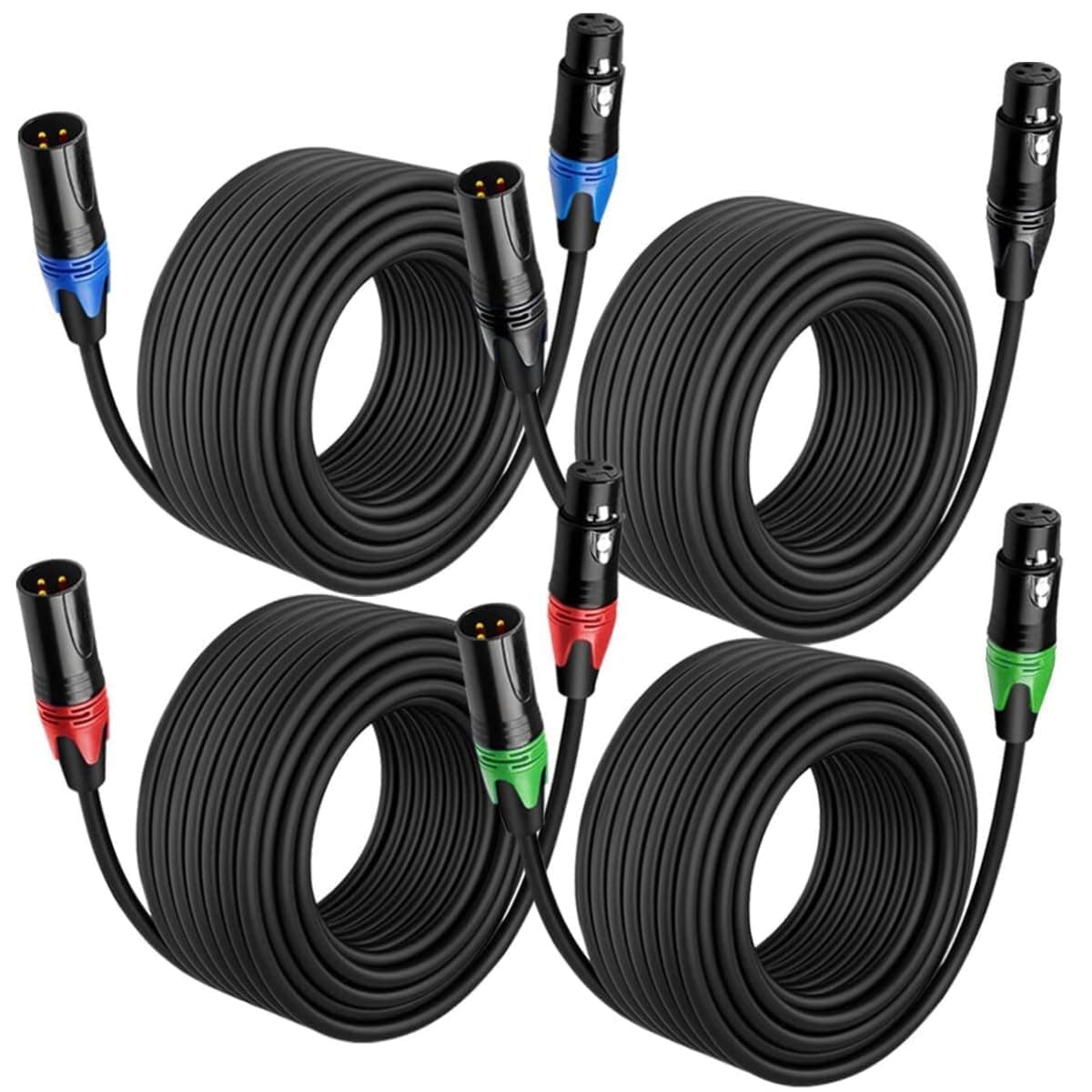 DEVICE OF URBAN INFOTECH 15M XLR Male to Female Speaker Cable, Gold-Plated 3-Pin Mic Cable, Colored Microphone XLR Cable (Pack of 4)