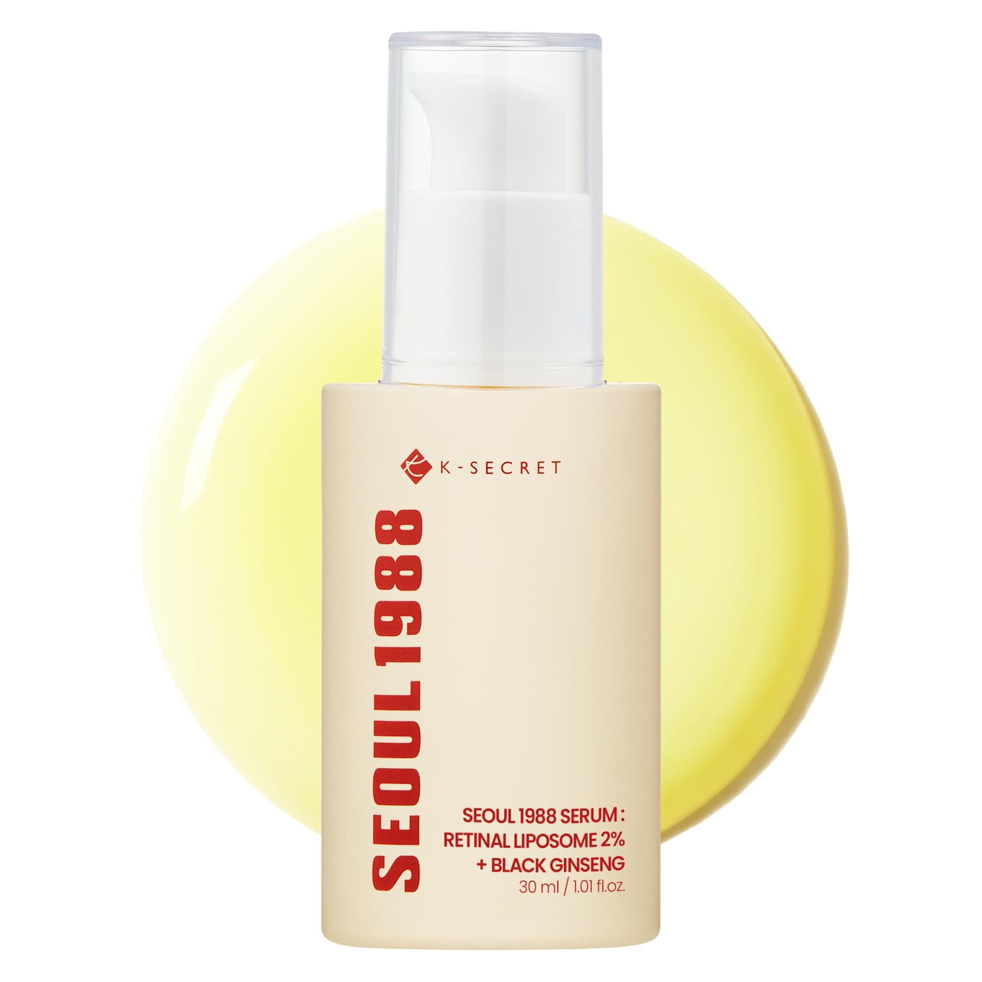 K-SECRET SEOUL 1988 Serum : Retinal Liposome 2% + Black Ginseng, 30ml/1.01fl.oz | 58% Black Ginseng Extract | Retinal serum, Bakuchiol, VitaminC&3Peptides for Wrinkle Care | Korean Skincare | seoul1988