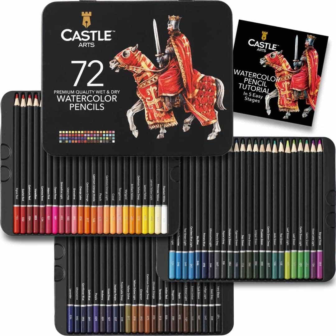Castle Art Supplies 72 Watercolor Pencils Set for Adults and Professionals - Premium Artist Lead with Vibrant Colors and Beautiful Blending Effects with Water