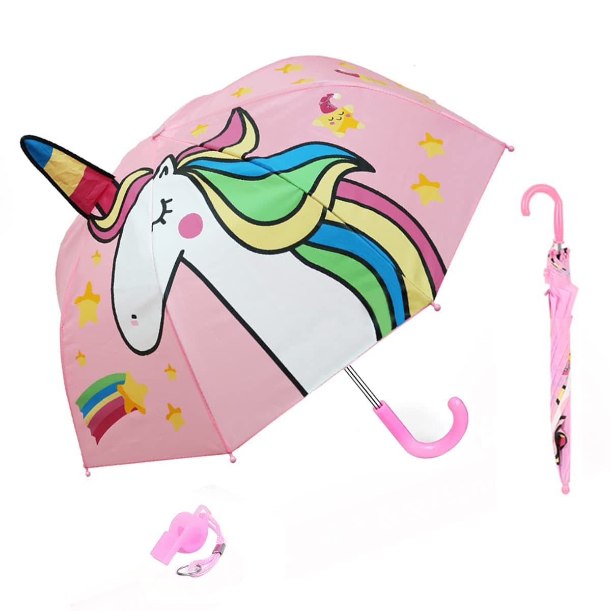 PALAY® 29Inch Unicorn Umbrella for Kids, Professional Portable 3D Cartoon Manual Rain Umbrellas, Boys Girls Rain Gear Parasol, Lightweight for Kids Under 10