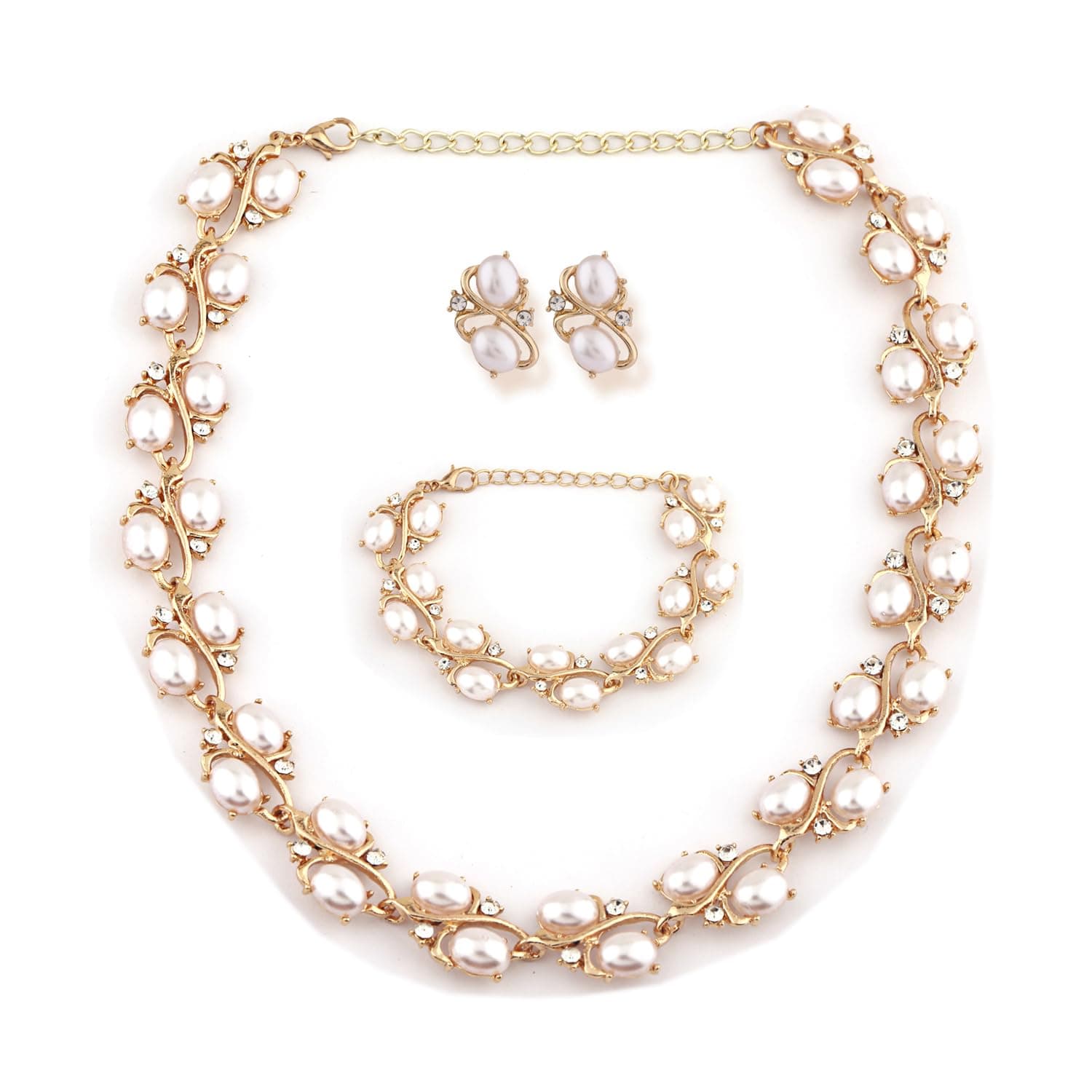 Shining Diva Fashion Latest Stylish Design Fancy Pearl Bracelet Earrings Necklace Jewellery Set for Women (15214s)