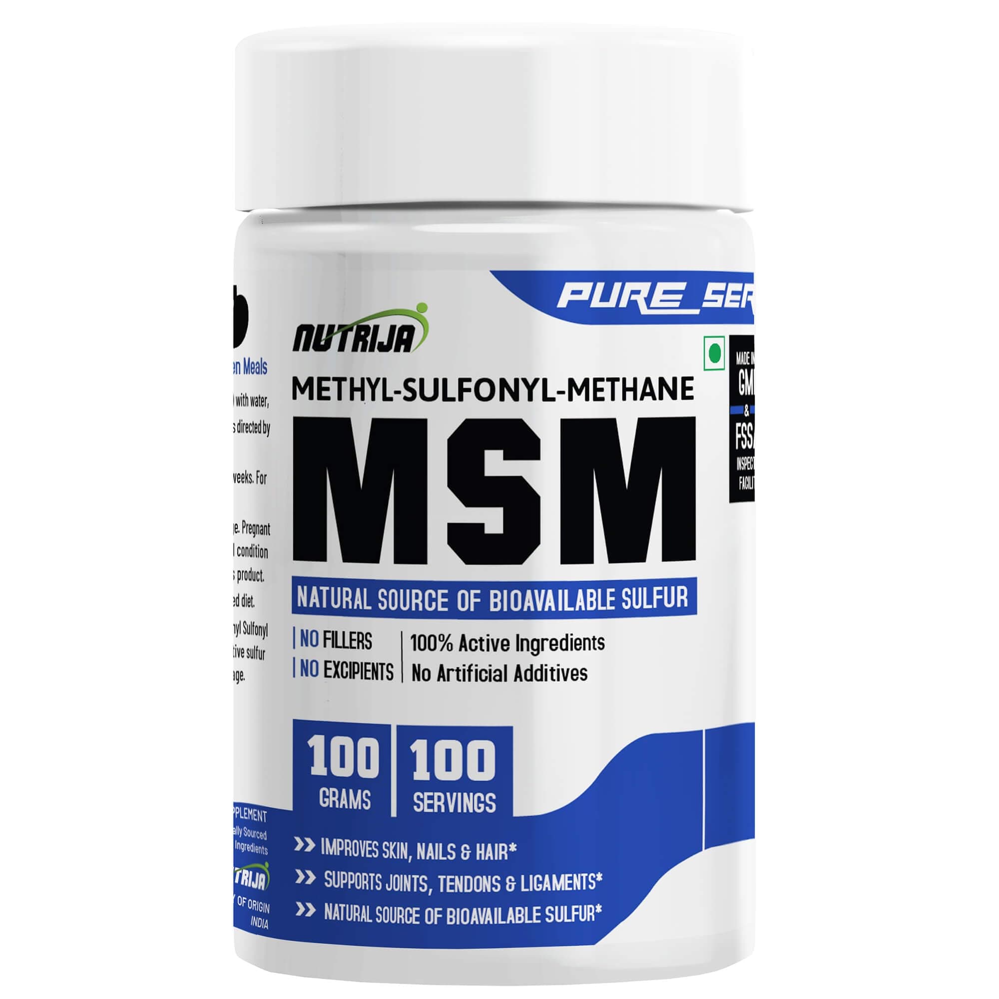 Nutrija MSM Powder (MethylSulfonylMethane) for Hair Growth, Healthy Skin & Joint Support (200g)