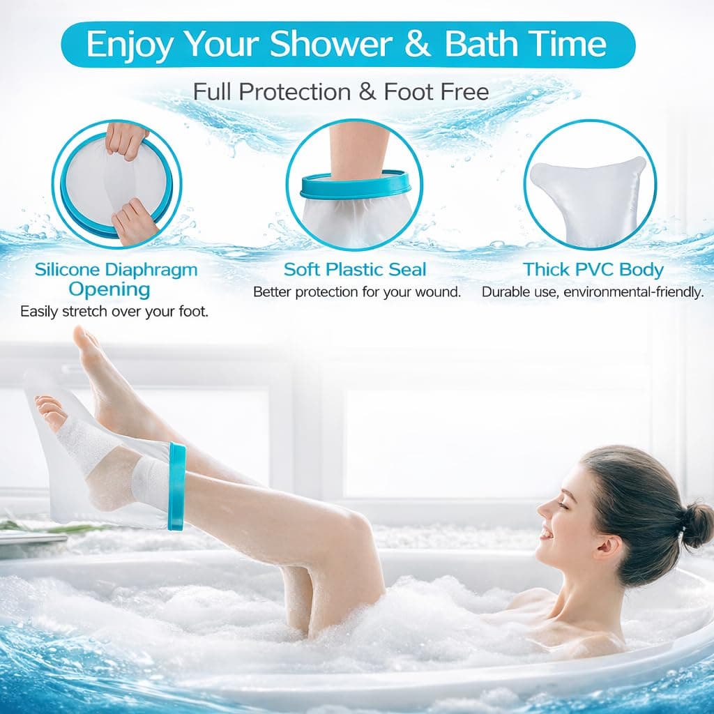 Waterproof Foot Cast Wound Cover Protector for Shower Bath, Watertight Cast Bag Covers for Broken Surgery Foot, Wound and Burns Reusable (12.9x13.5x7 Inches) [New Upgrade]