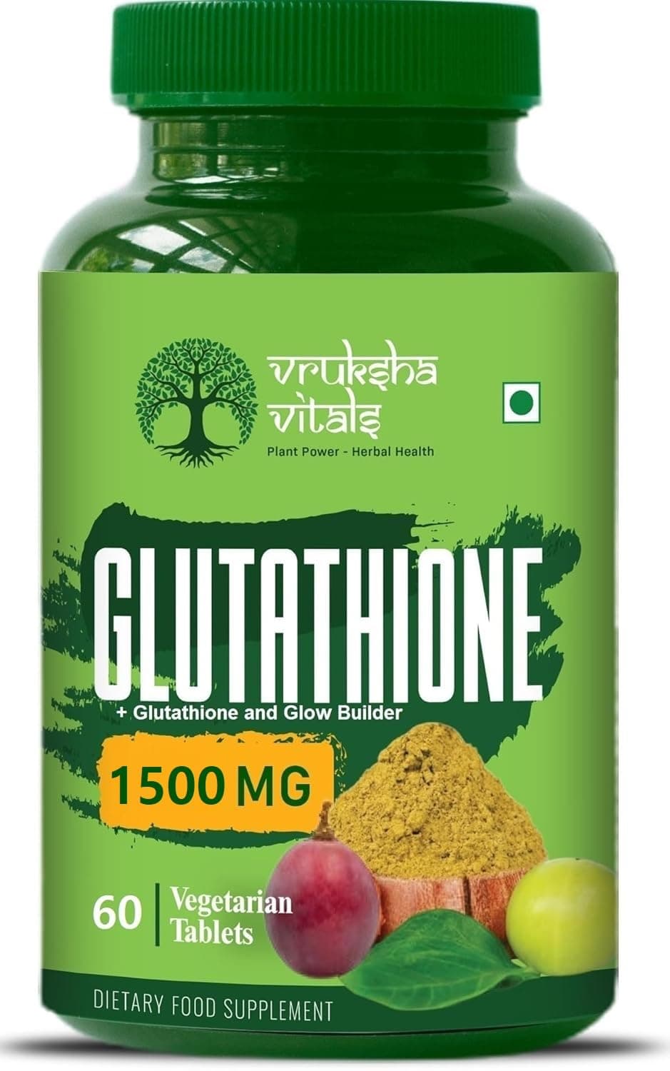 VRUKSHA VITALS Glutathione Tablets For Skin Whitening - 60 Tablets Capsules Supplements with Vitamin C with Biotin, Vegetarian Collagen for Skin Glow