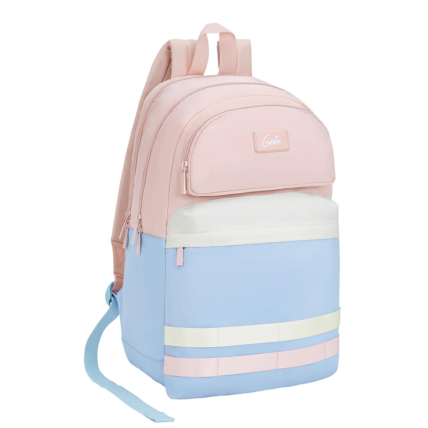 Genie Fae Casual Backpack for Girls |17 In-20 Ltr with Laptop Sleeve, Two Compartments and Trolley Sleeve with Padded Shoulders |Best for Books,Stationery,Lunch Box & Essentials - Chalk Blue