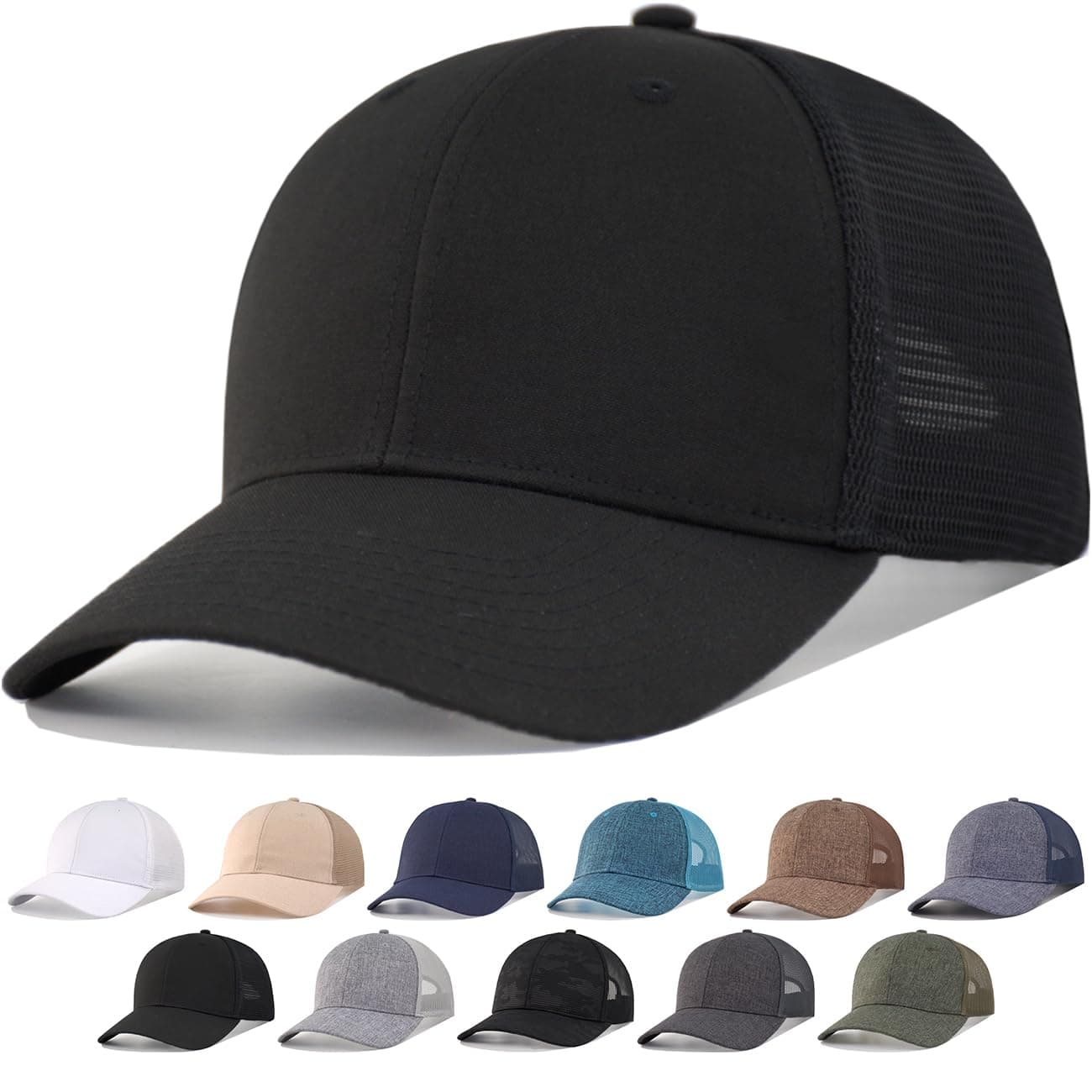CYGTE XL, XXL Mens Oversize Extra Large Snapback Trucker Hat Mesh Adjustable Baseball Cap Blank Plain Cool Work Ball Caps for Big Heads -Black