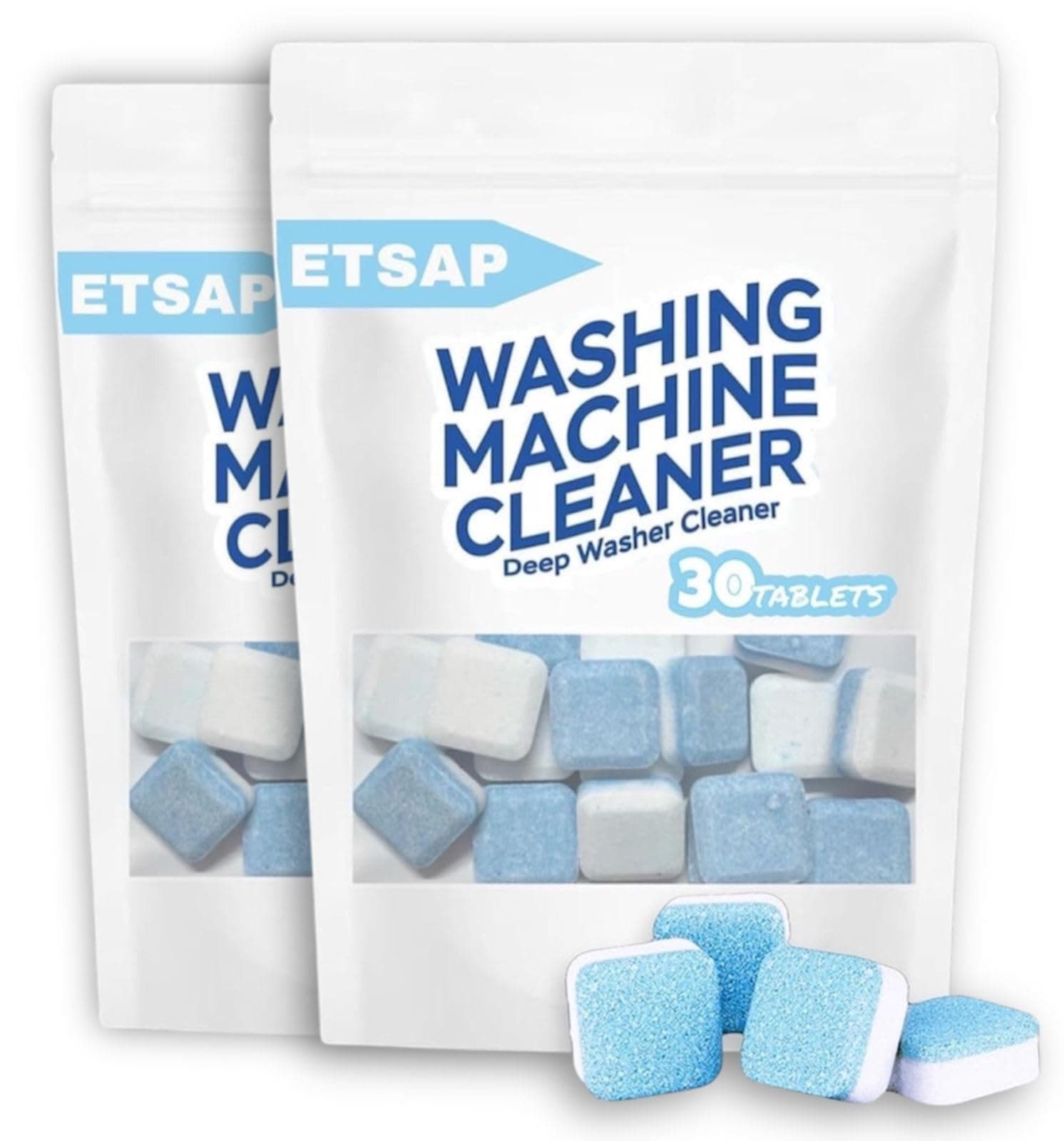 ETSAP 60 Pcs, Blue, Descaler Washing Machine Cleaner Tablets, Clean Inside Drum And Laundry Tub, Descaling Powder Tablets - Deep Cleaning Tablets For Front Loader & Top Load Washer (60 Pcs, Blue)
