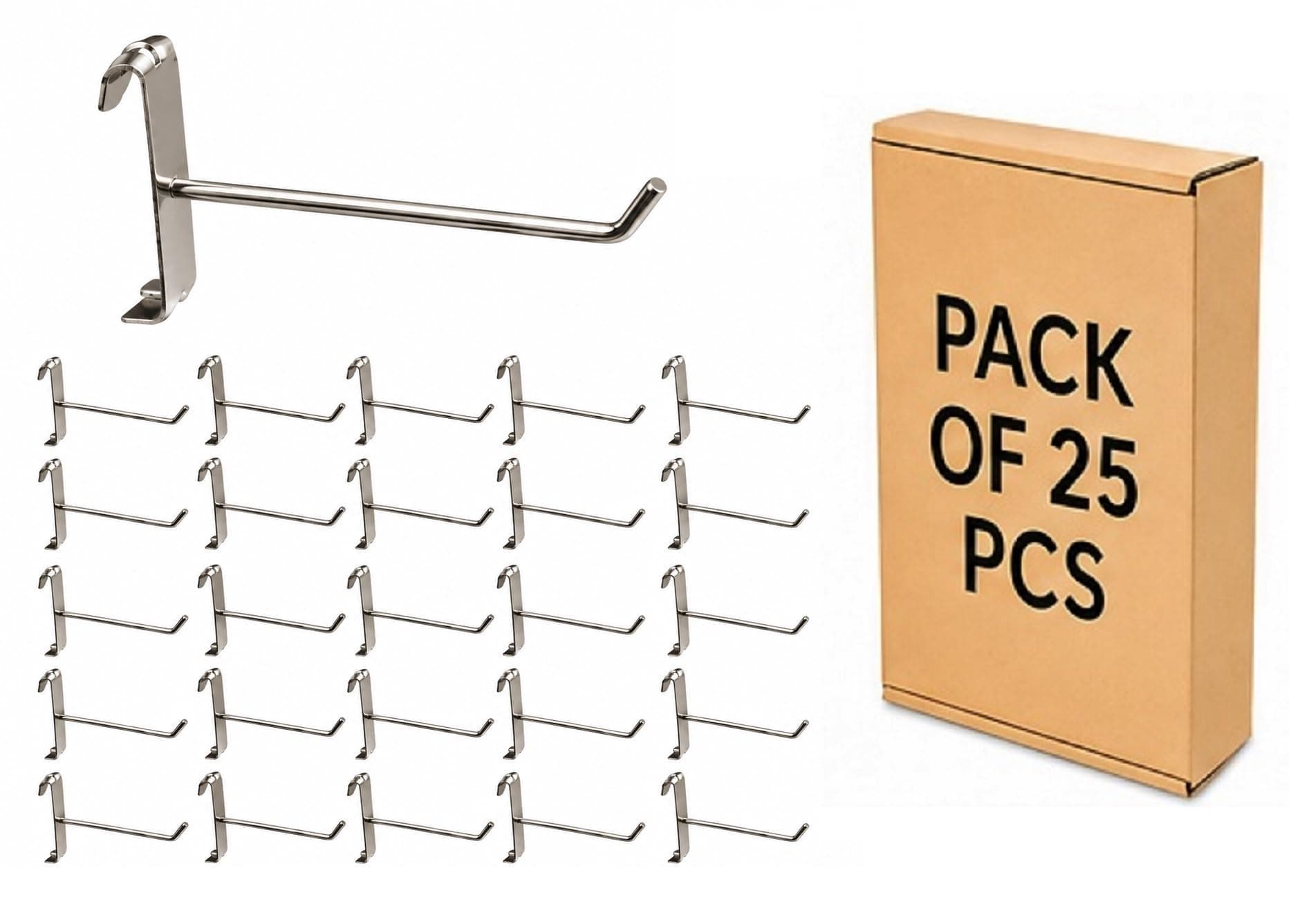 Q1 Beads 25 Pcs 6" Stainless Steel Gridwall Panel/Mesh/Jali/Grid Display Hook Hanger for Showroom, Mobile Shops,Supermarket Hanging in Garment & Grocery Shops etc.(Chrome)