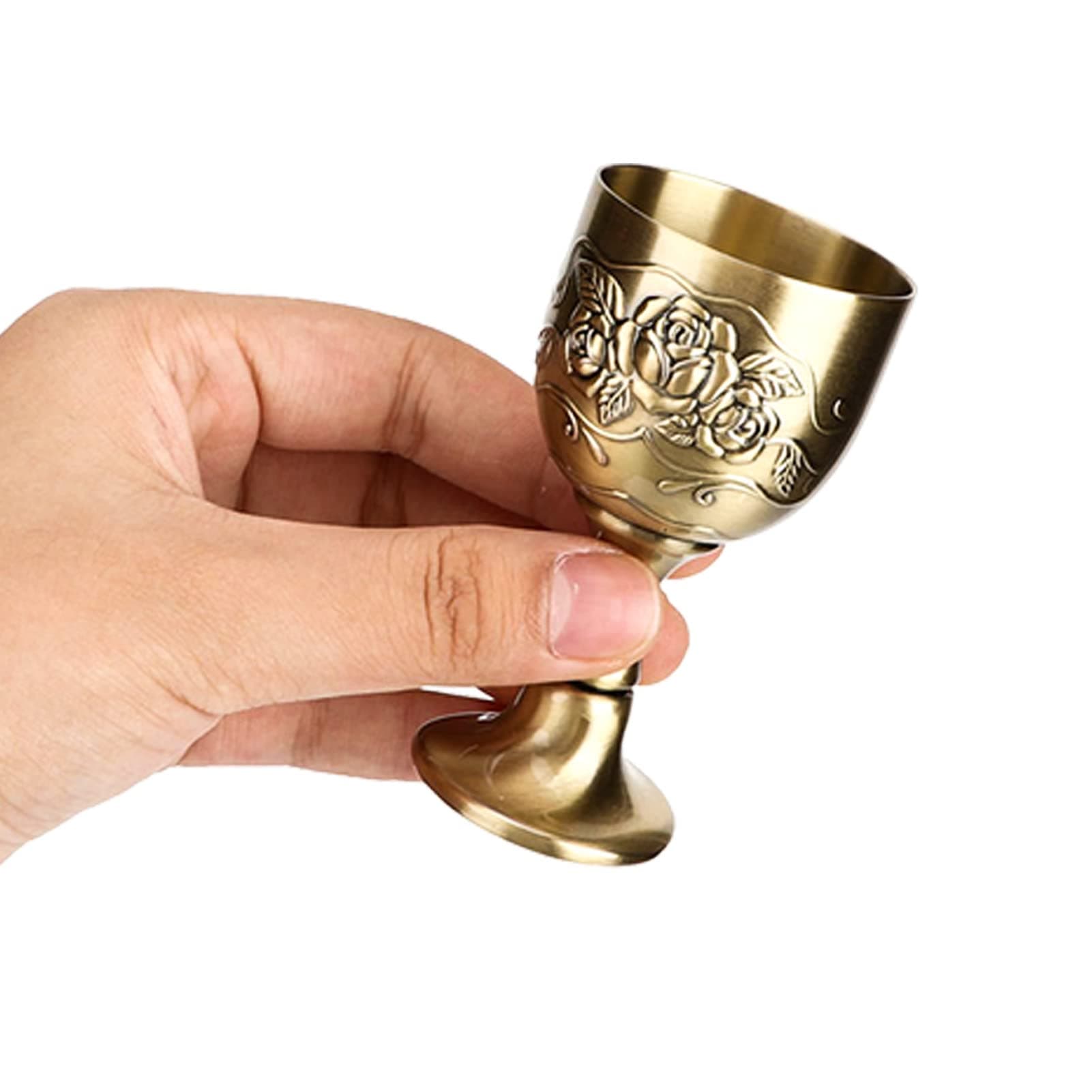 Agatige Vintage Chalice Goblet, Copper Metal Toasting Challace Wine Chalice Flower Embossed Shot Glasses Mini Communion Cups for Home Bar, Party, Wedding, Medieval Decor, 1.6x3.1in (1PCS)