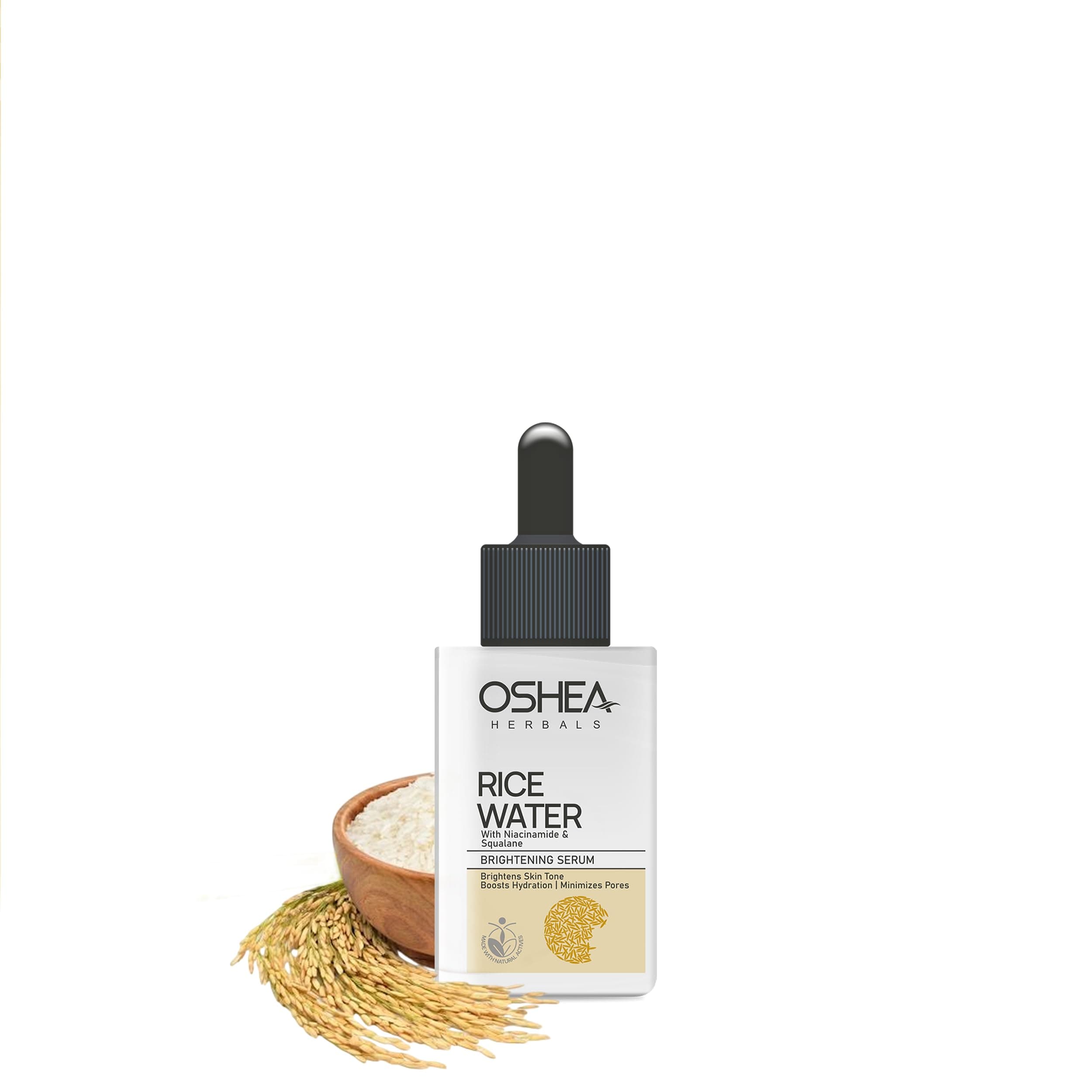 Oshea Herbals Rice Water Brightening Face Serum for Men & Women | Hydrates Skin with Even Tone & Minimizes Pores | Enriched with Niacinamide & Vitamin E for Glowing Skin - 30ml