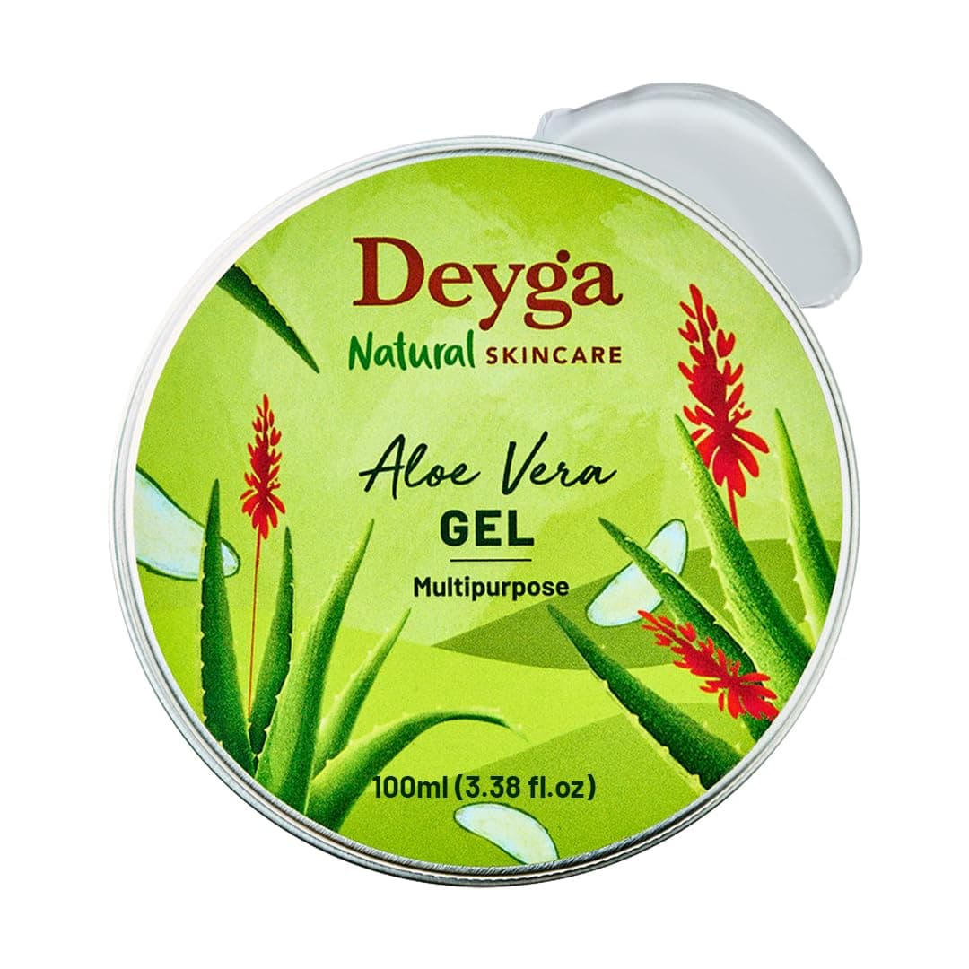 Deyga Aloe Vera Gel | Pure & Organic Multipurpose Gel | Non-Sticky for Face, Skin & Hair | Soothes Acne, Sunburn | For Men & Women (100g)