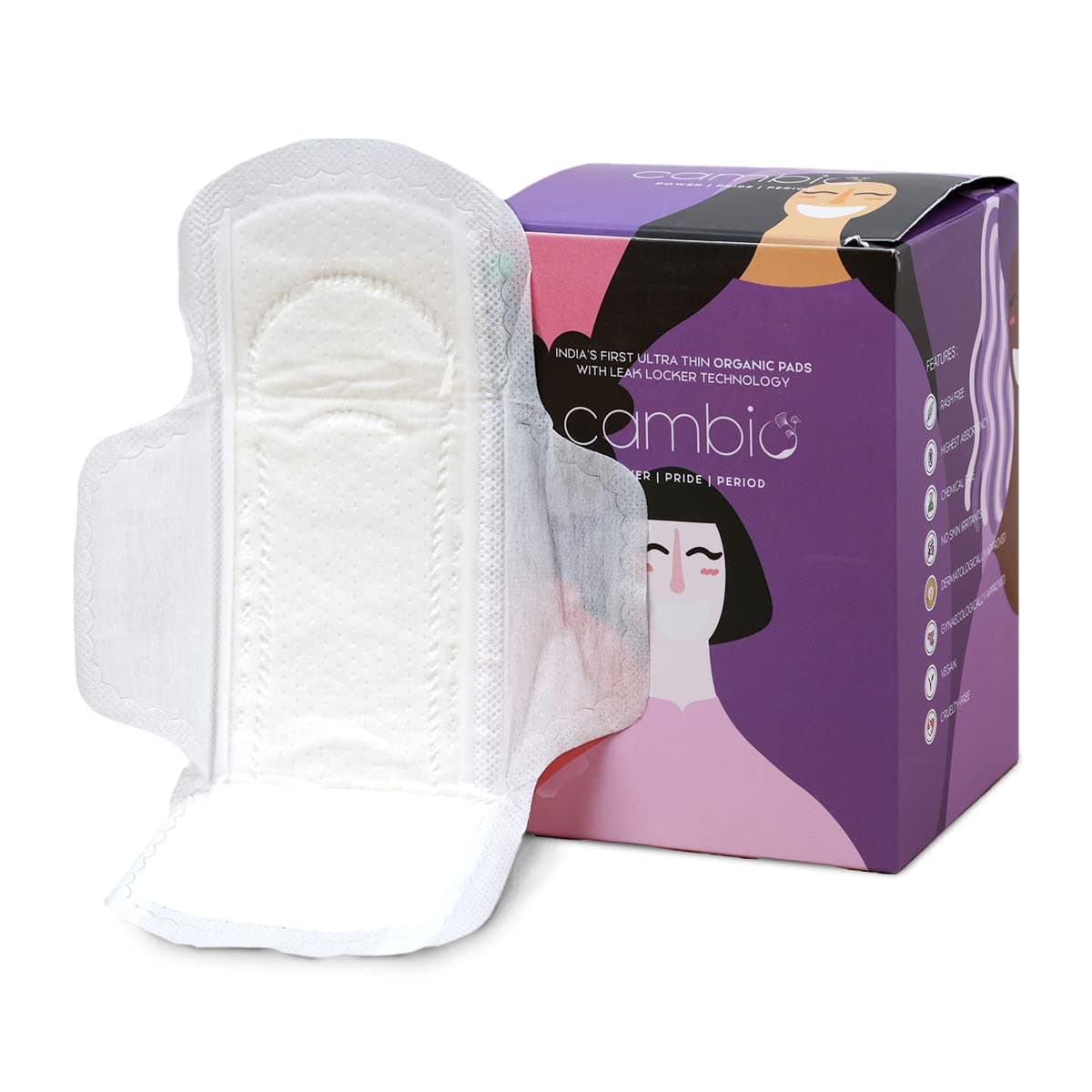 Cambio Ultra Thin Sanitary Pads for Women L | Cotton Soft Sanitary Napkin With Disposable Pouch | LeakLock Technology | Odour Control | Absorbs upto 100% fluid | Up to 12 Hours of Protection | Rash Free | Light Flow - 245mm- Pack of 12 Pads | No Toxins & Paraben Free