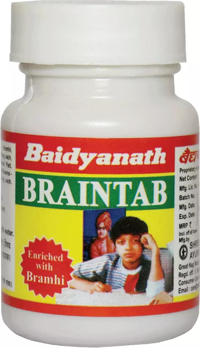 Baidyanath Asli Ayurved BrainTab - 50 Tablets | Enriched with Brahmi & Shankhpushpi | Ayurvedic Herbal Formulation