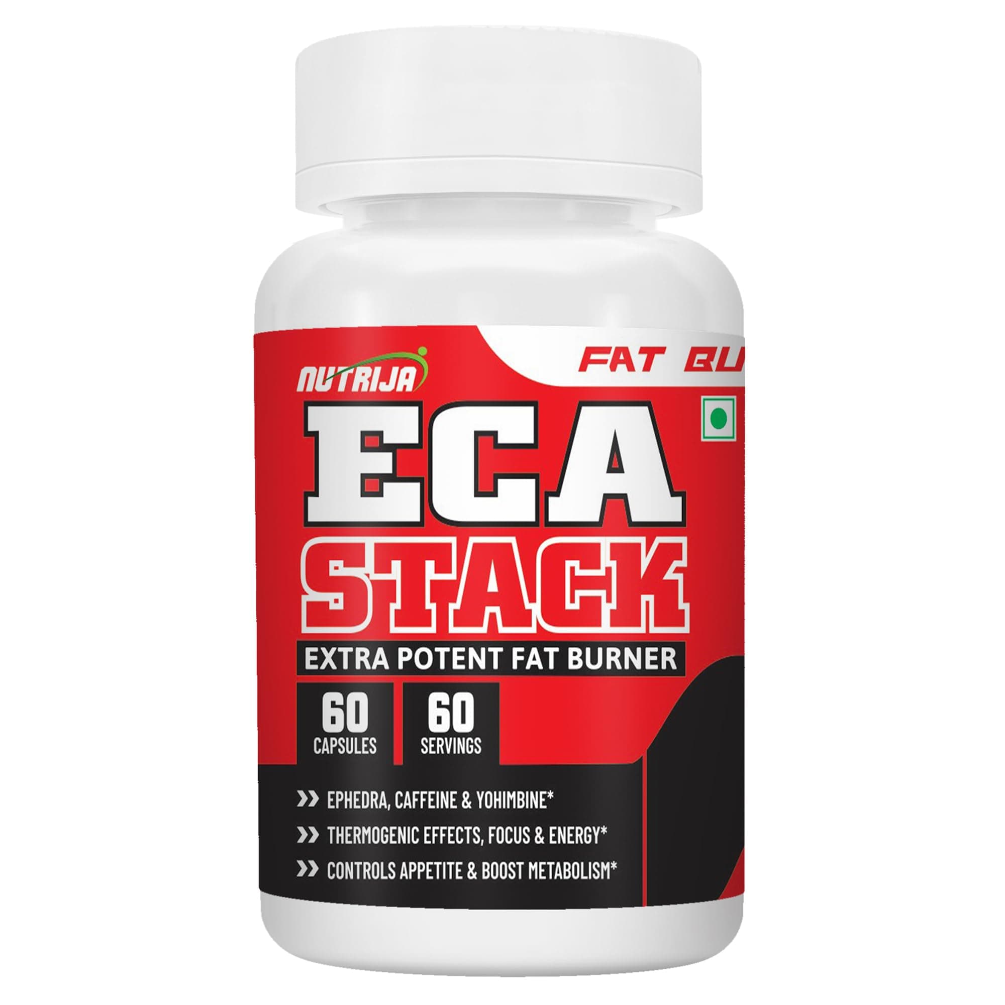 "NutriJa ECA Stack" | Ephedra Extract, Caffeine Anhydrous, Yohimbine HCL | Energy, Focus & Active Lifestyle Support | 60 Vegetarian Capsules