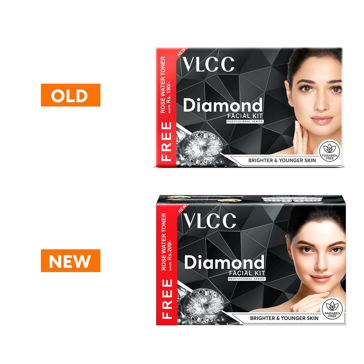 VLCC Diamond Facial Kit with FREE Rose Water Toner - 300g + 100ml | Skin Purifying Facial with Colloidal Diamond, Jojoba Oil, Olive Oil & Aloe Vera. Detoxifying At Home Facial.