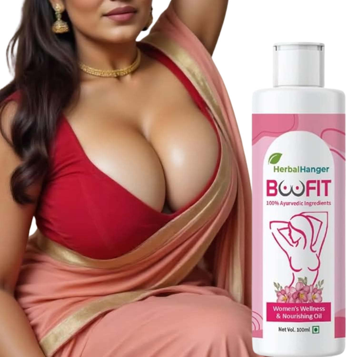 Herbal Hanger BooFit Women's Well.ness and Nourrishing Bre:ast Massage Oil, 100% Ayurvedic Ingredients, 100ml