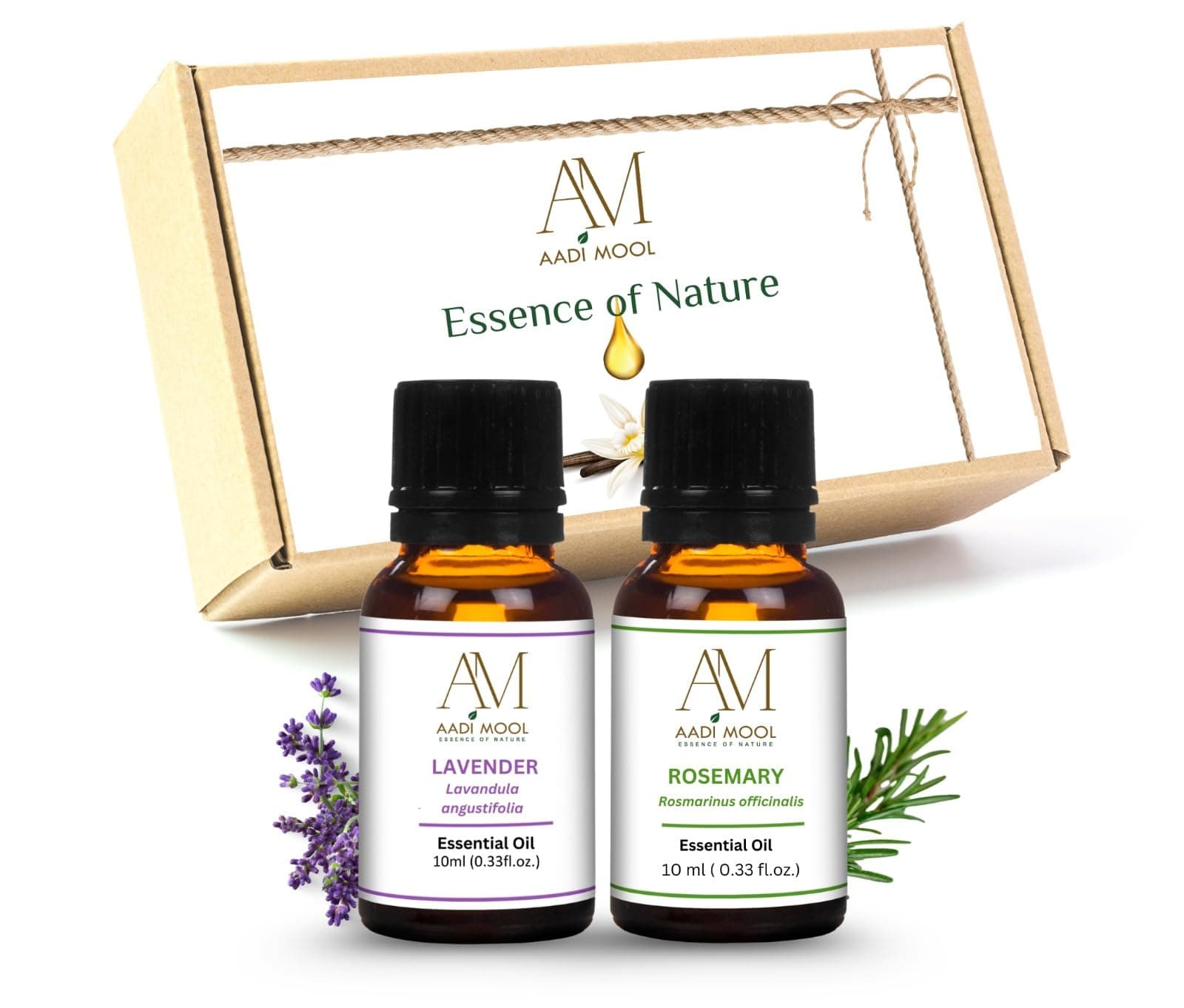 Aadi Mool Lavender & Rosemary Essential Oil Pack of 2 (10ml Each) | Pure Aromatherapy Oils for Diffuser, Massage, Hair Care & Relaxation