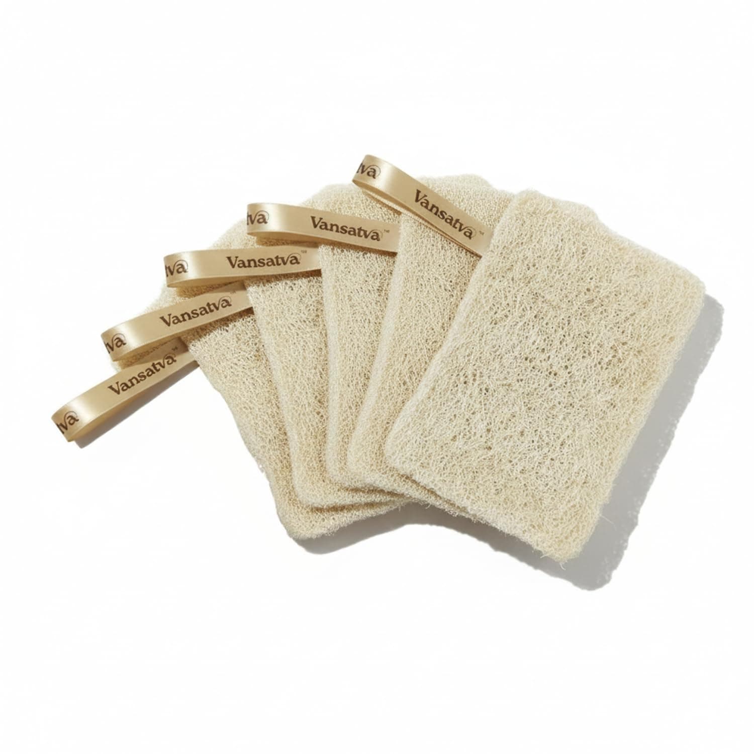 Vansatva Pack of 5 Pcs 100% Natural Loofah | Plant-Based Exfoliating Bath Sponge for Smooth, Clear Skin, Prevents Body Acne | Gentle & Ideal for Sensitive Skin, Biodegradable