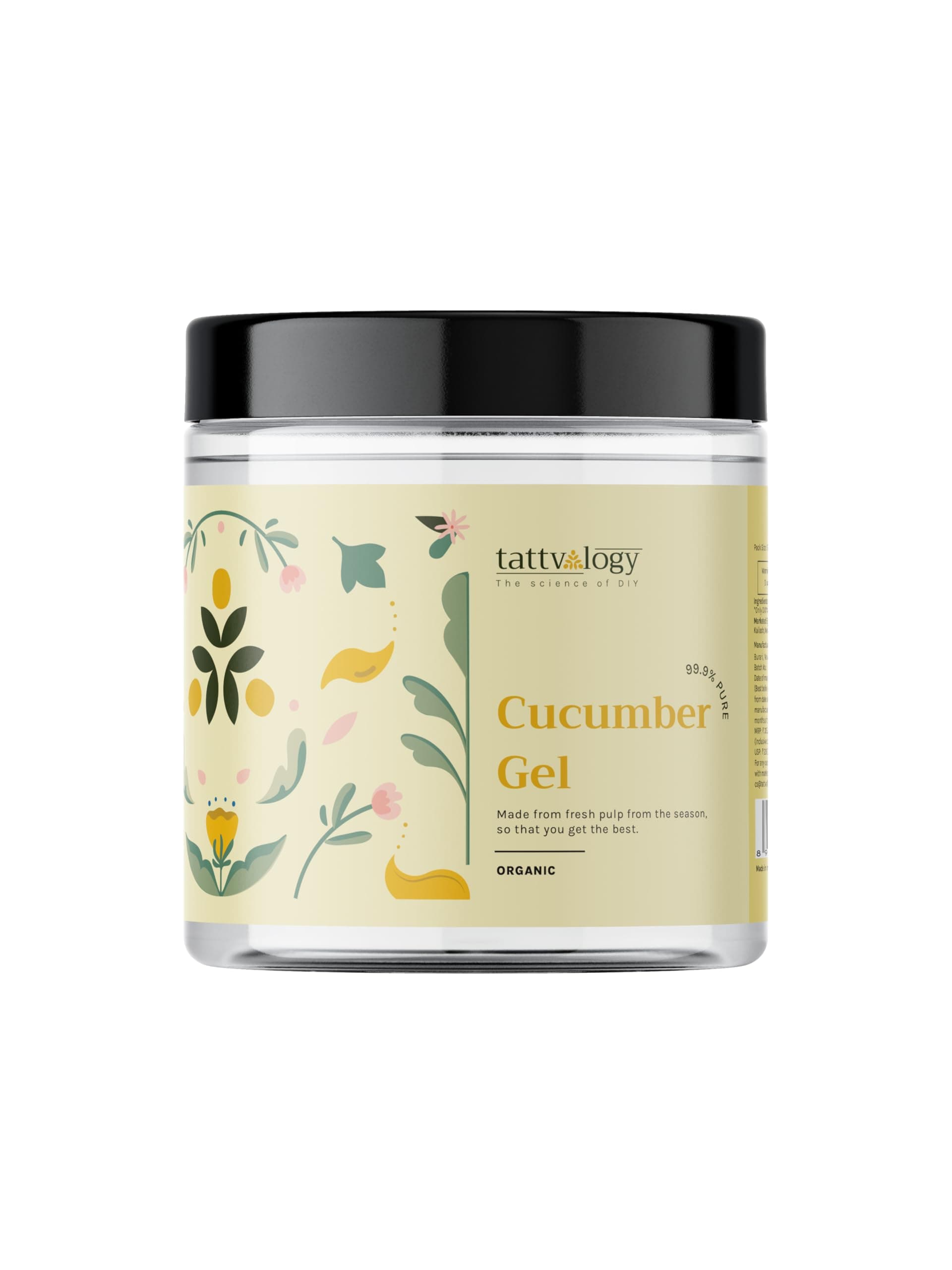 Tattvalogy Pure Cucumber Gel | Natural Extract of Cucumber | Enriched with Vitamin E | Reduces Acne, Scars, Wrinkles, Dark Circles & Moisturizes Skin | Chemical Free | In Plastic Jar - 150 Gm