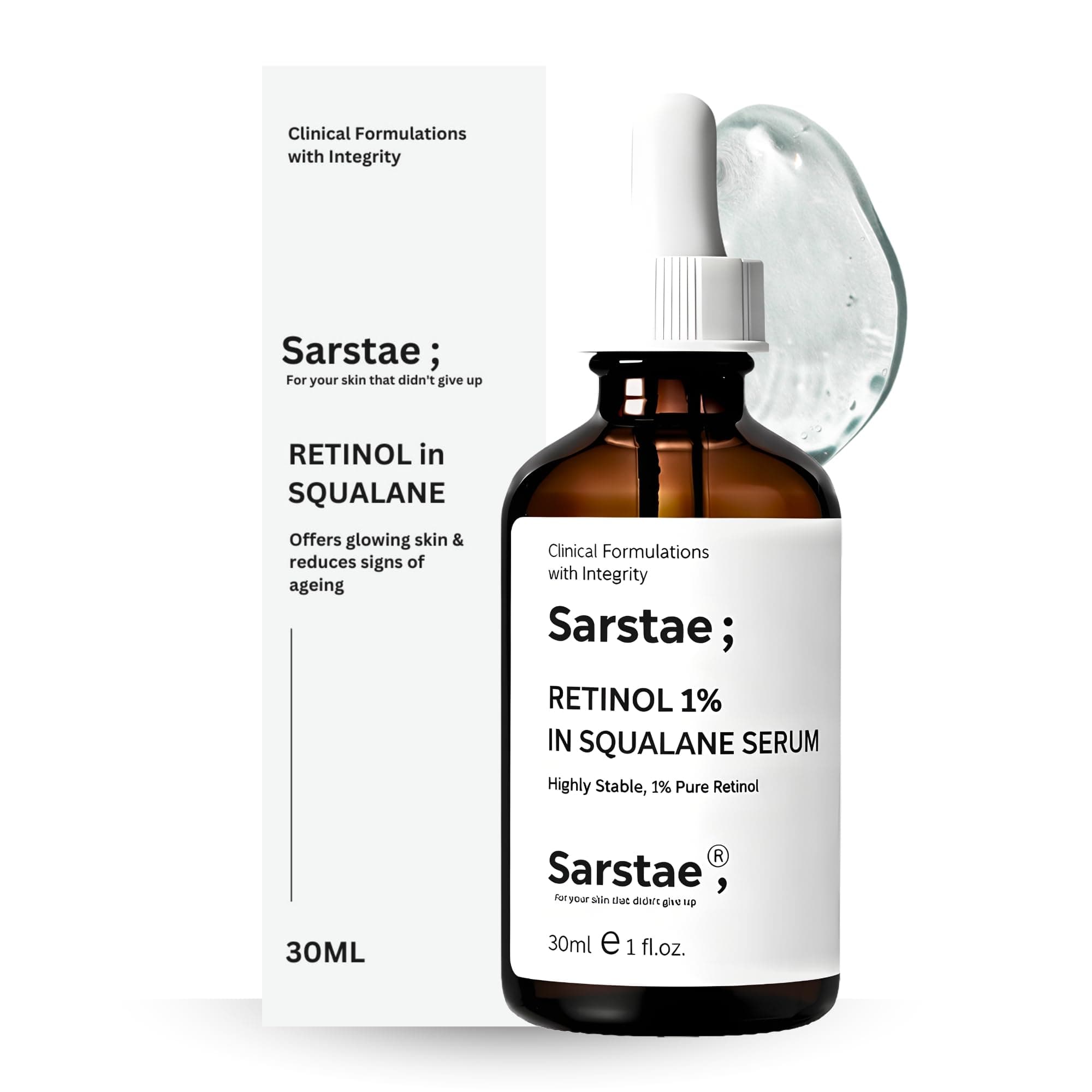 Sarstae 1% Retinol in Squalane Face Serum For Anti Aging | Night Face Serum With Retinol & in Squalane to Reduce Fine Lines & Wrinkles |30 ml