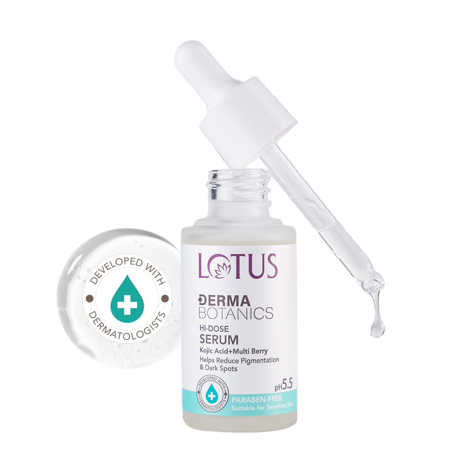 Lotus Dermabotanics Kojic Acid + Multi Berry Hi-Dose Serum | Reduces Pigmentation & Dark Spots | Calms Redness | Made With Dermatologists | pH 5.5 | Non-Irritating | Suitable For Sensitive Skin | For women & Men | 28ml