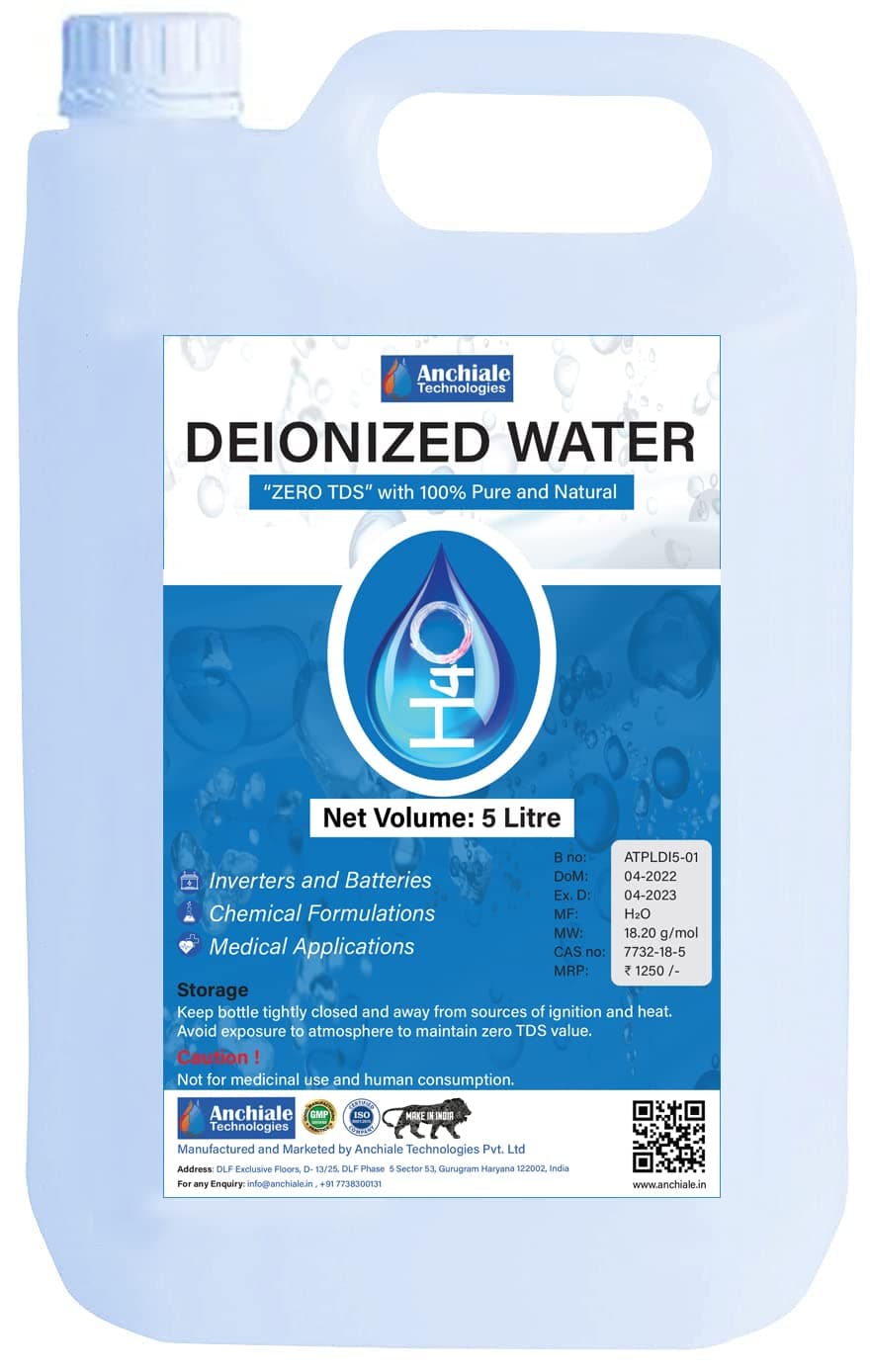 H4O: (5 Litre) Demineralized/De-ionized Water (TDS = 0), Great for Inverter Batteries, Medical Equipments and DIY Cosmetics. Increases the life of all types of laboratory equipment.