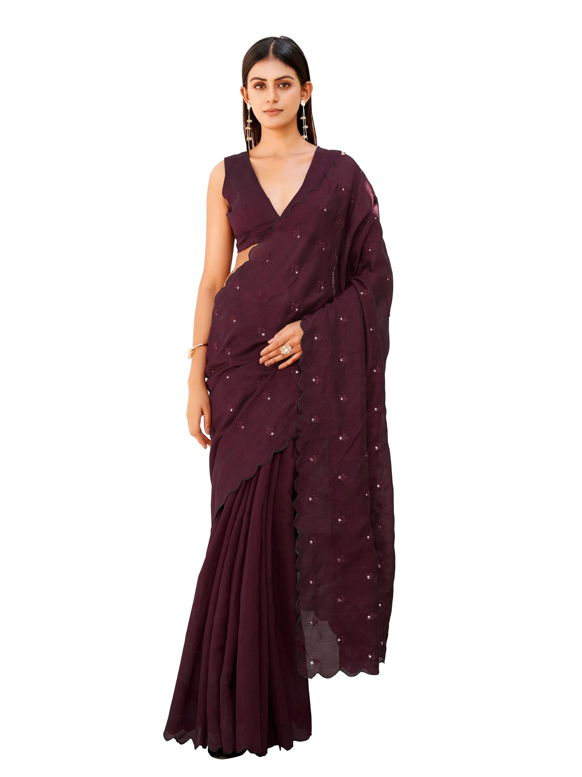 Womanista Silk party saree for Women | mirror work saree