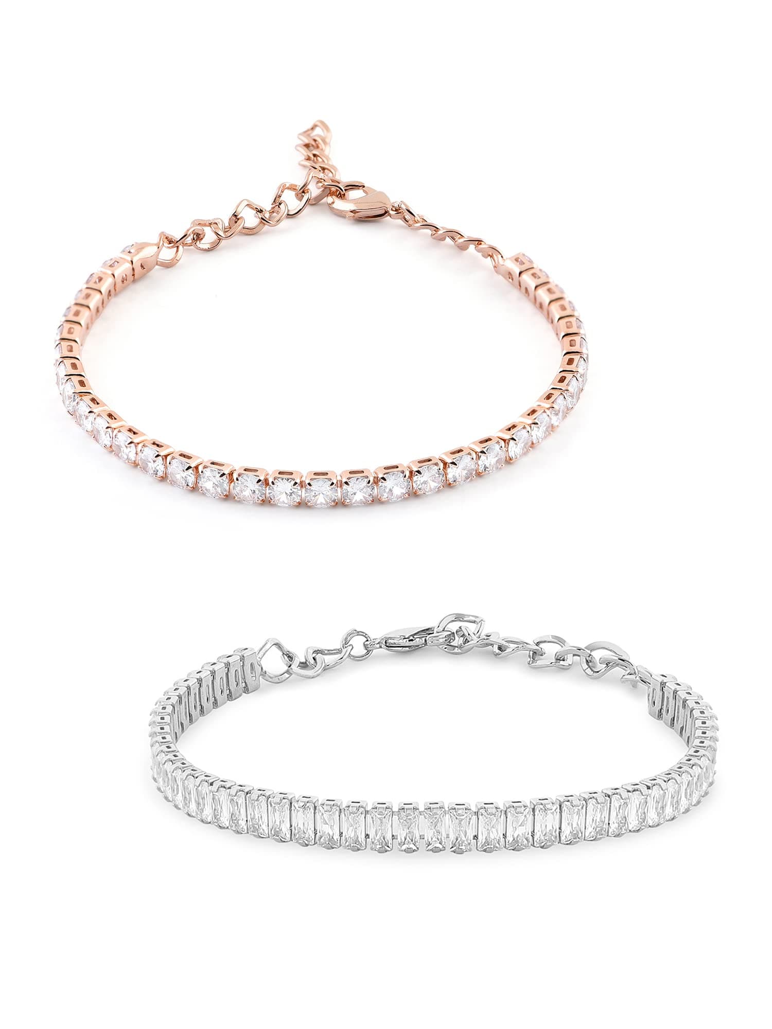 ZAVERI PEARLS Set of 2 Rose Gold & Silver Tone Cubic Zirconia Contemporary Tennis Bracelets For Women-ZPFK21607