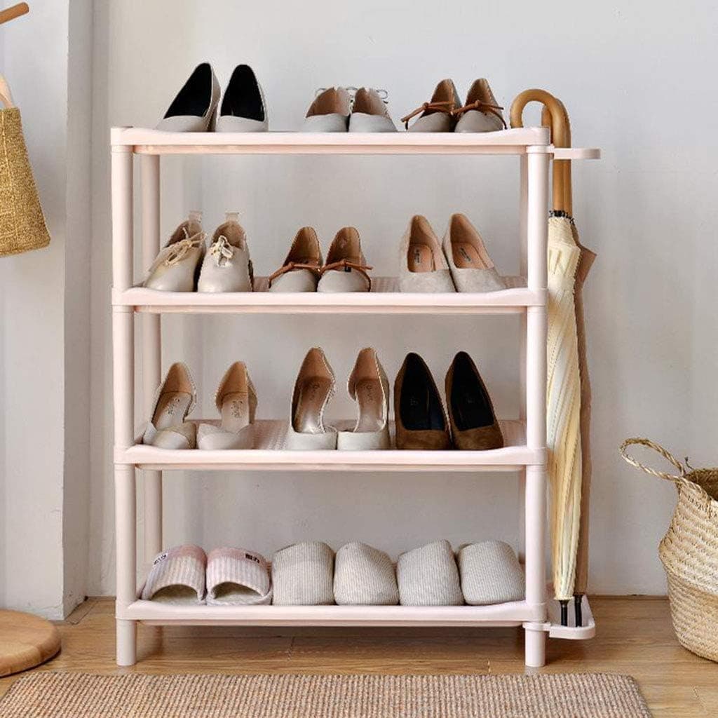Amazon Brand - Umi Plastic Shoe Rack for Home Chappal Slipper Sneakers Stand with Umbrella Holder Space Saving Multi-Functional Storage Shoe Organiser for Living Room Home & Office - White