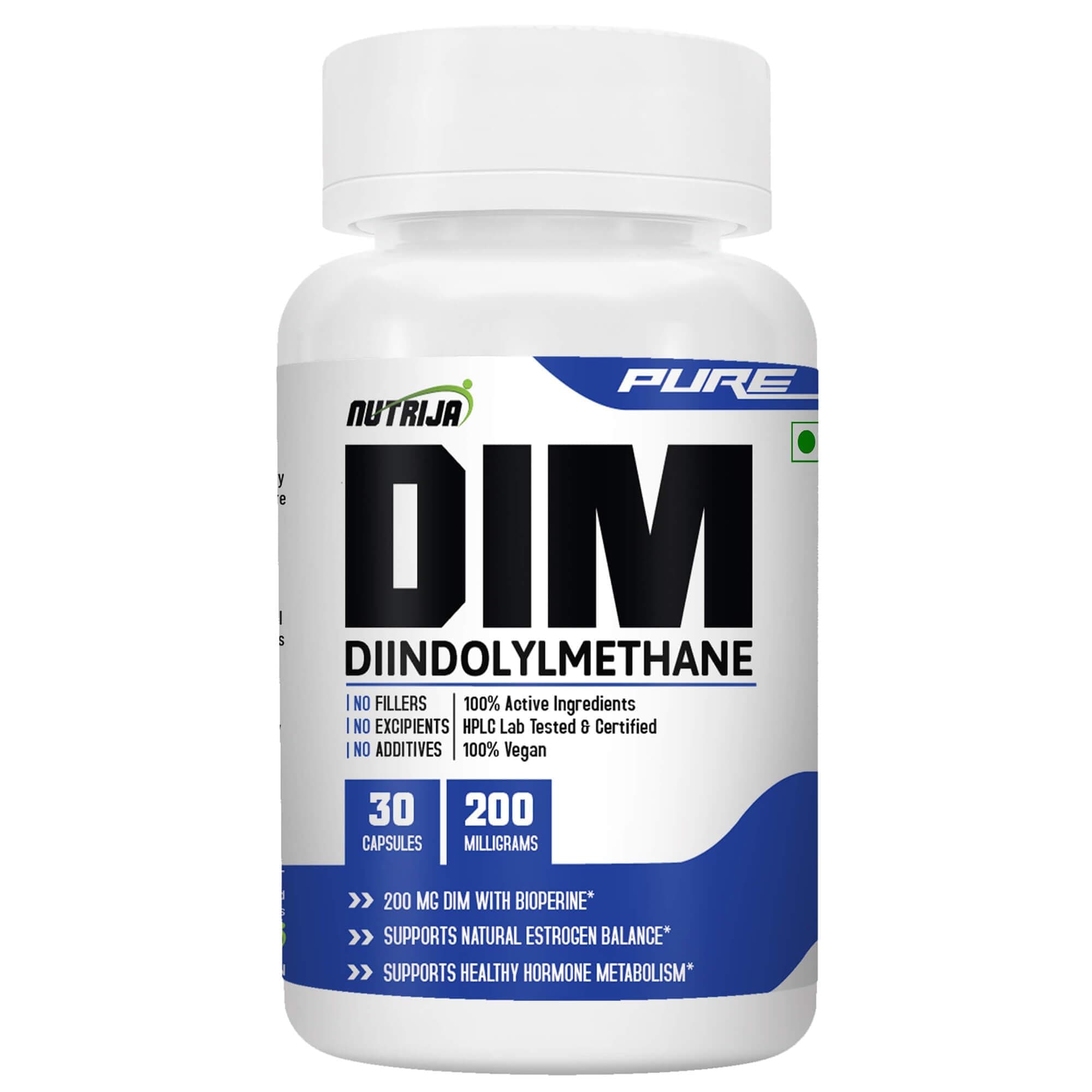 NutriJa DIM 200mg with BioPerine | 30 Veg Capsules | High Potency Diindolylmethane DIM Supplement for Estrogen Metabolism & Hormone Balance Support
