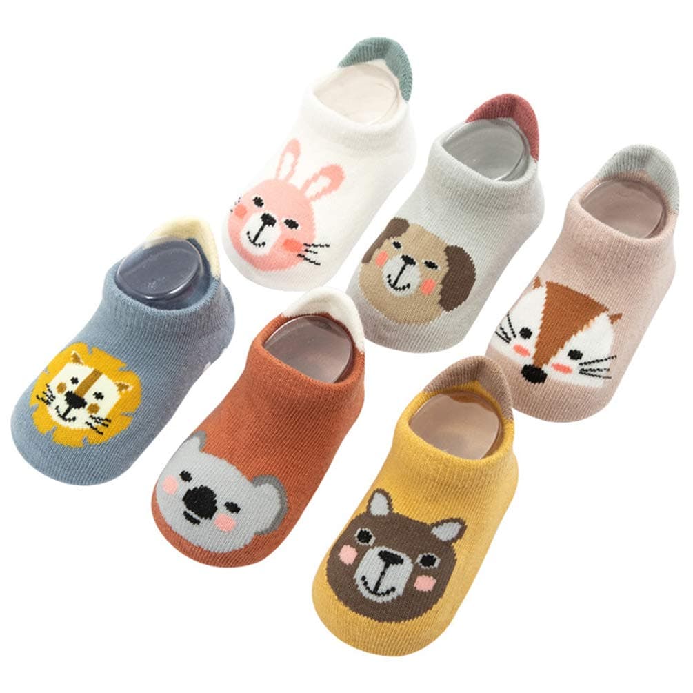 6Pairs Baby Non Slip Grip Ankle Socks with Non Skid Soles for Infants Toddlers Kids Boys Girls