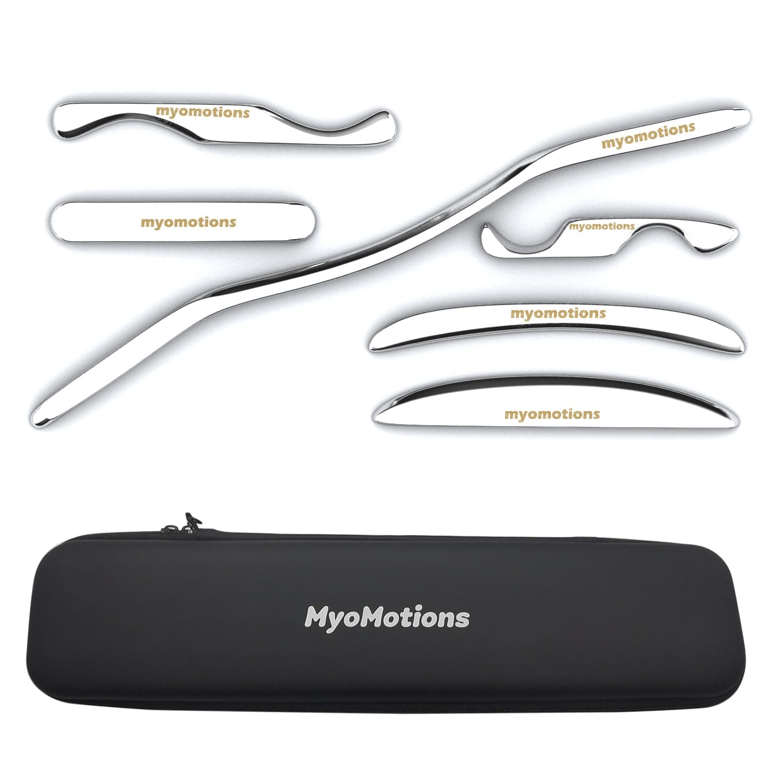 MyoMotions 6-Piece Stainless Steel Iastm Set - Muscle Scraper Massage Tool for Deep Tissue by myofascial Release Tool Comes with a Storage Bag