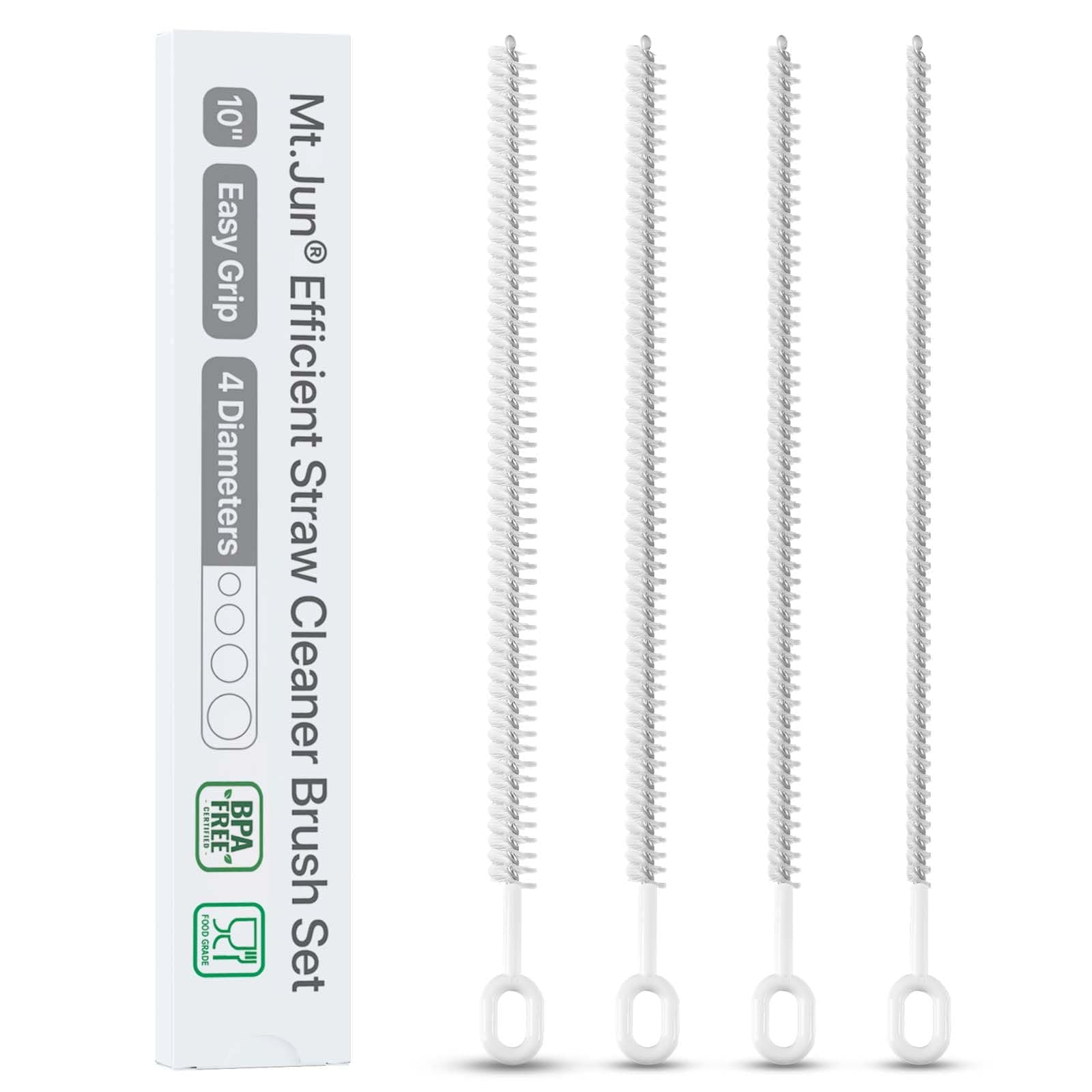 Straw Cleaner Brush Set (4 Pack) - 10 Inch, 4 Diameters for Thin & Smoothie Straws, Heavy-Duty, Comfort Grip Handle
