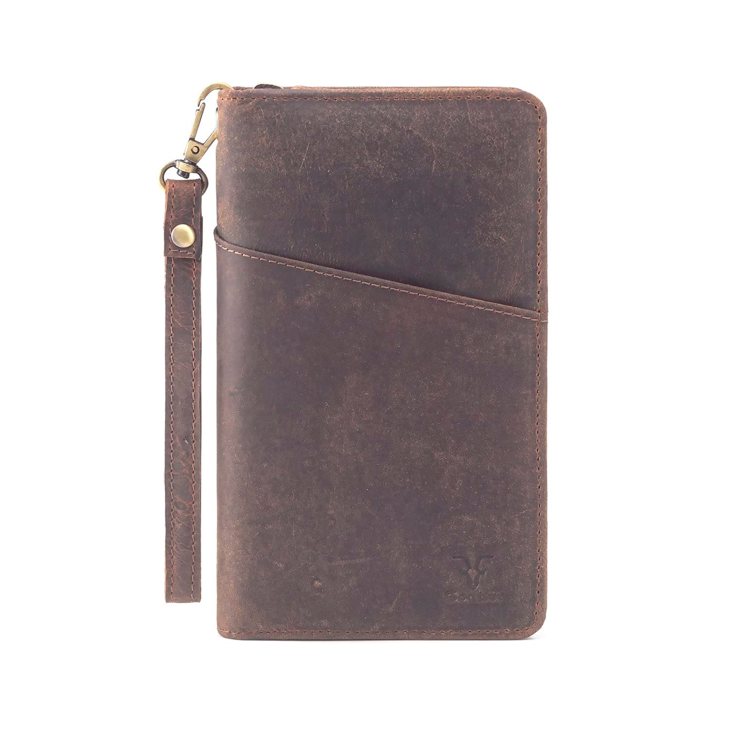 Goatter Hunter Leather Travel Wallet & Passport Case – Family Organizer for Men & Women, Secure Brown Design