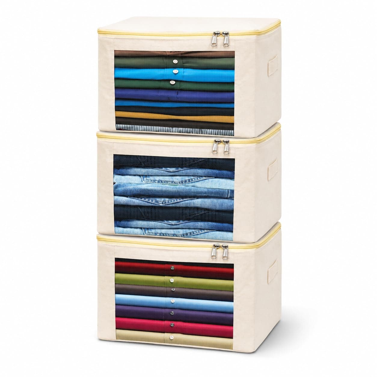 EliteOne Cotton Canvas Shirt Covers/Shirt Organizer for Wardrobe with Zip & Window | Wardrobe Organizer for Shirts, Pants, Jeans, T-Shirts, and Trousers | Cloth Organiser 11 x 16 x 7 Inches, Pack of 3