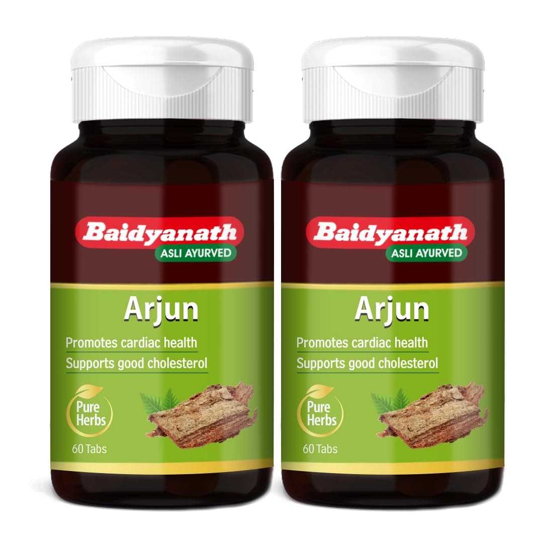 Baidyanath Arjun -60 Tablets (Pack of 2) | Ayurvedic Arjuna Extract | Supports Circulation, Lipid, Cholesterol Balance & Herbal Heart Wellness Supplement