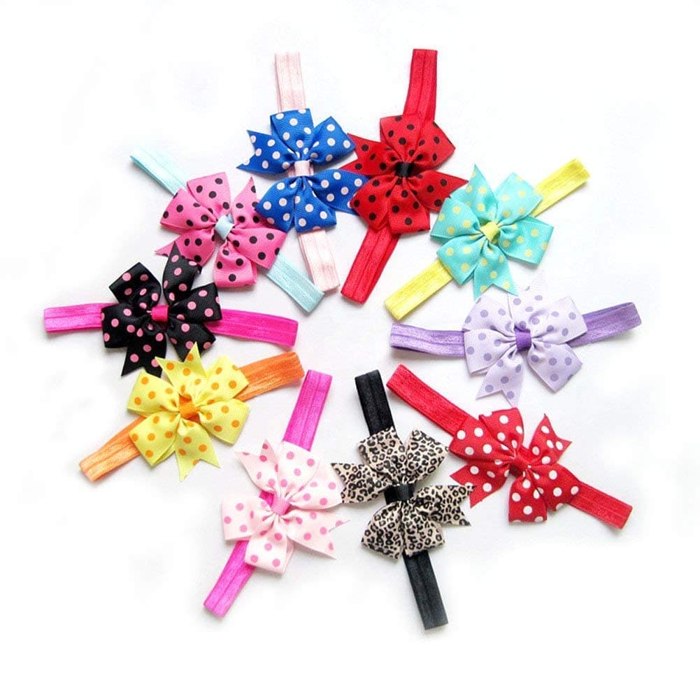 Angel Bear Multi-Colour Chiffon Satin Lace Head Band For Girls (10Pcs, Multicolor Polka Dots)