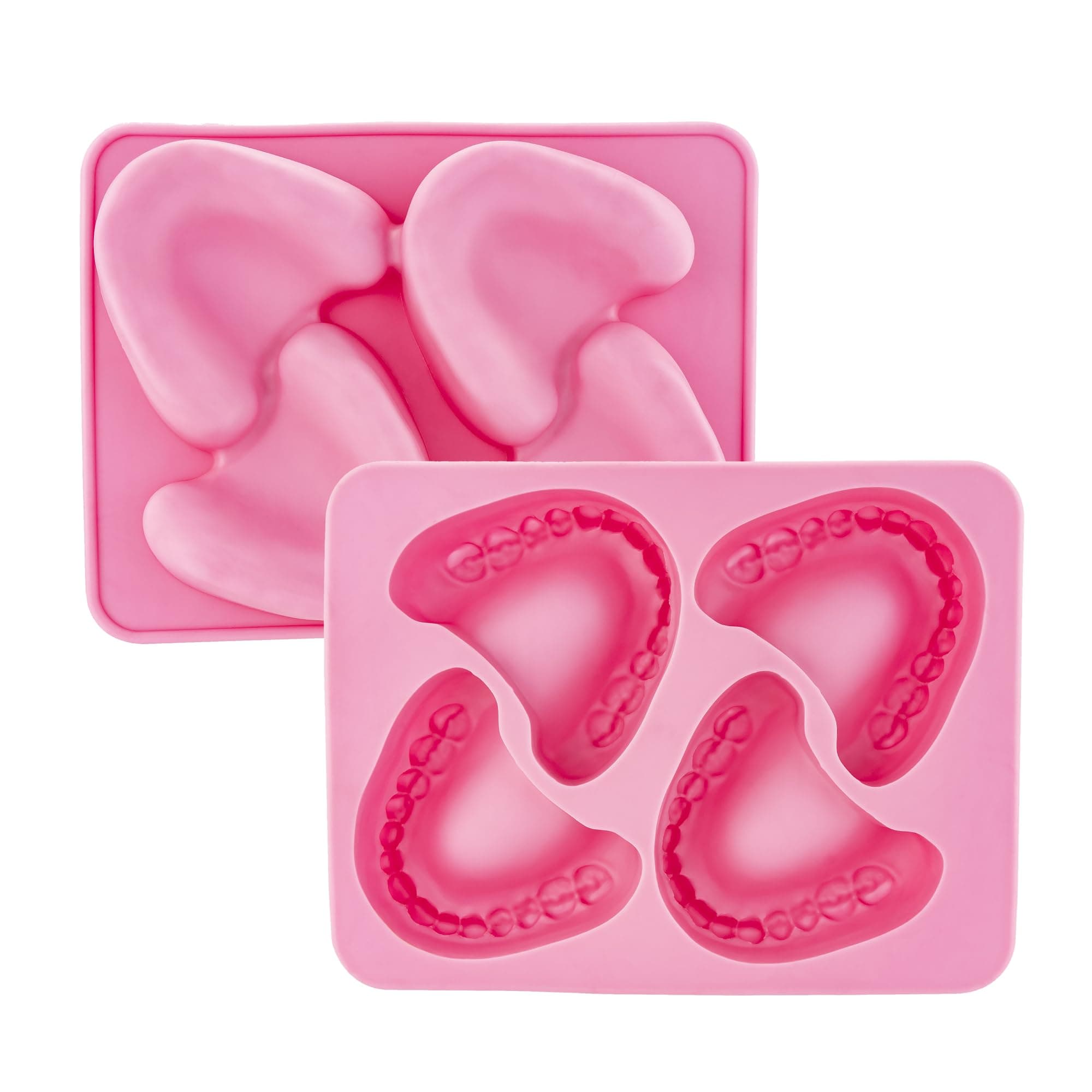 Fairly Odd Novelties Novelty Gag Gift Smile Teeth Denture Shape 4-Ice Cube Tray Mold, Rubber, Pink