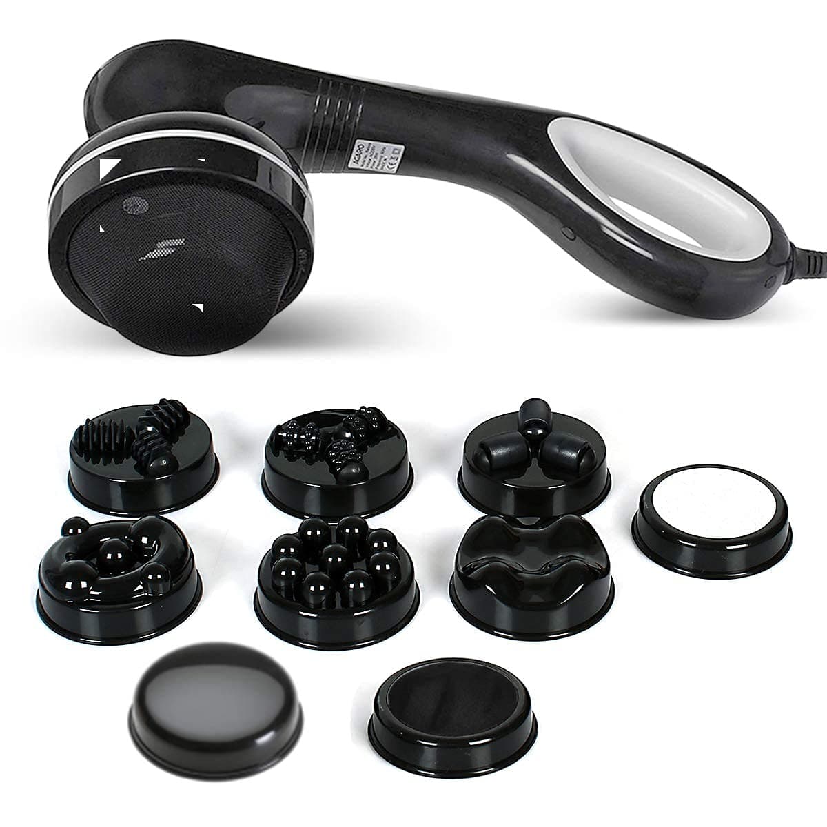 AGARO Relaxo Electric Handheld Full Body Massager with 8 Massage Heads, 5 Mode & 6 Speed Settings for Muscle Relief & Relaxation (Black), Back, Leg & Foot.