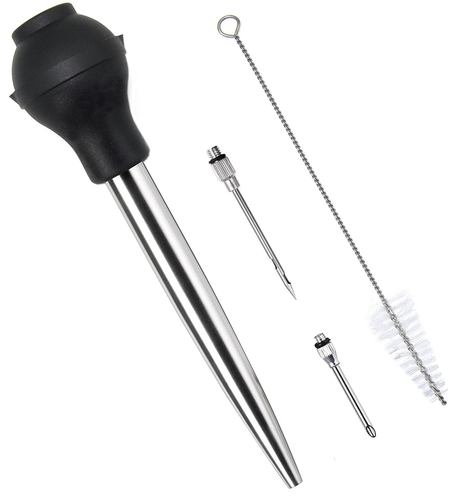 Best Utensils Stainless Steel Turkey Baster Commerical Grade Quality FDA Silicone Bulb Including Marinade Injector Needle And Brush For Easy Clean Up