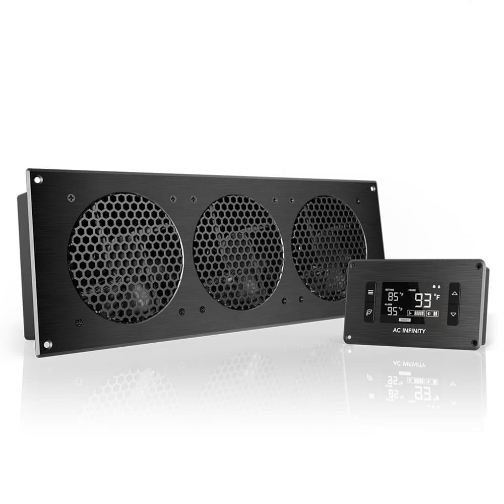AC Infinity AIRPLATE T9, Quiet Cooling Fan System with Thermostat Control, for Home Theater AV Cabinets
