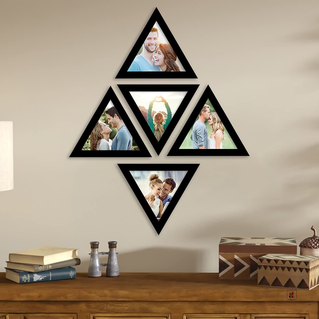 Art Street Triangular Photo Frame (8X8 Size) - Triangle Picture Frame for Home Decor and DIY Projects (Black)