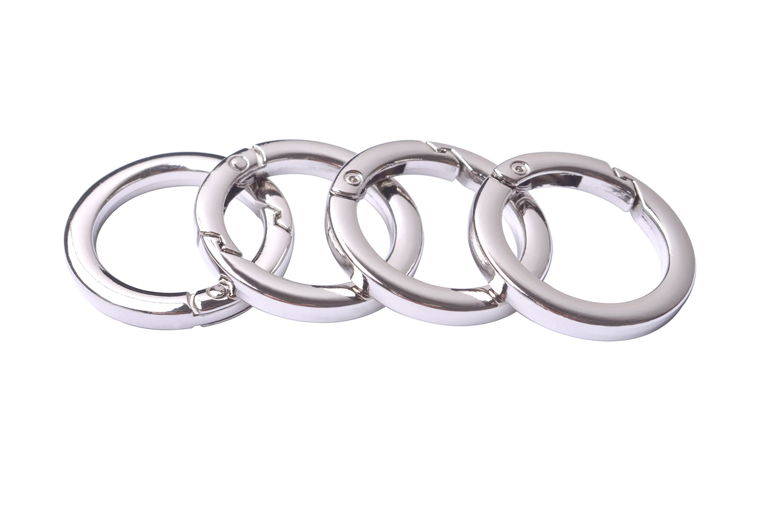 Bobeey 4pcs Round Carabiner Metal Spring Key Ring,Spring Snap Hooks Clip,Spring Keyring Buckle,Flat O Ring for Purses BBC40-38-Silver