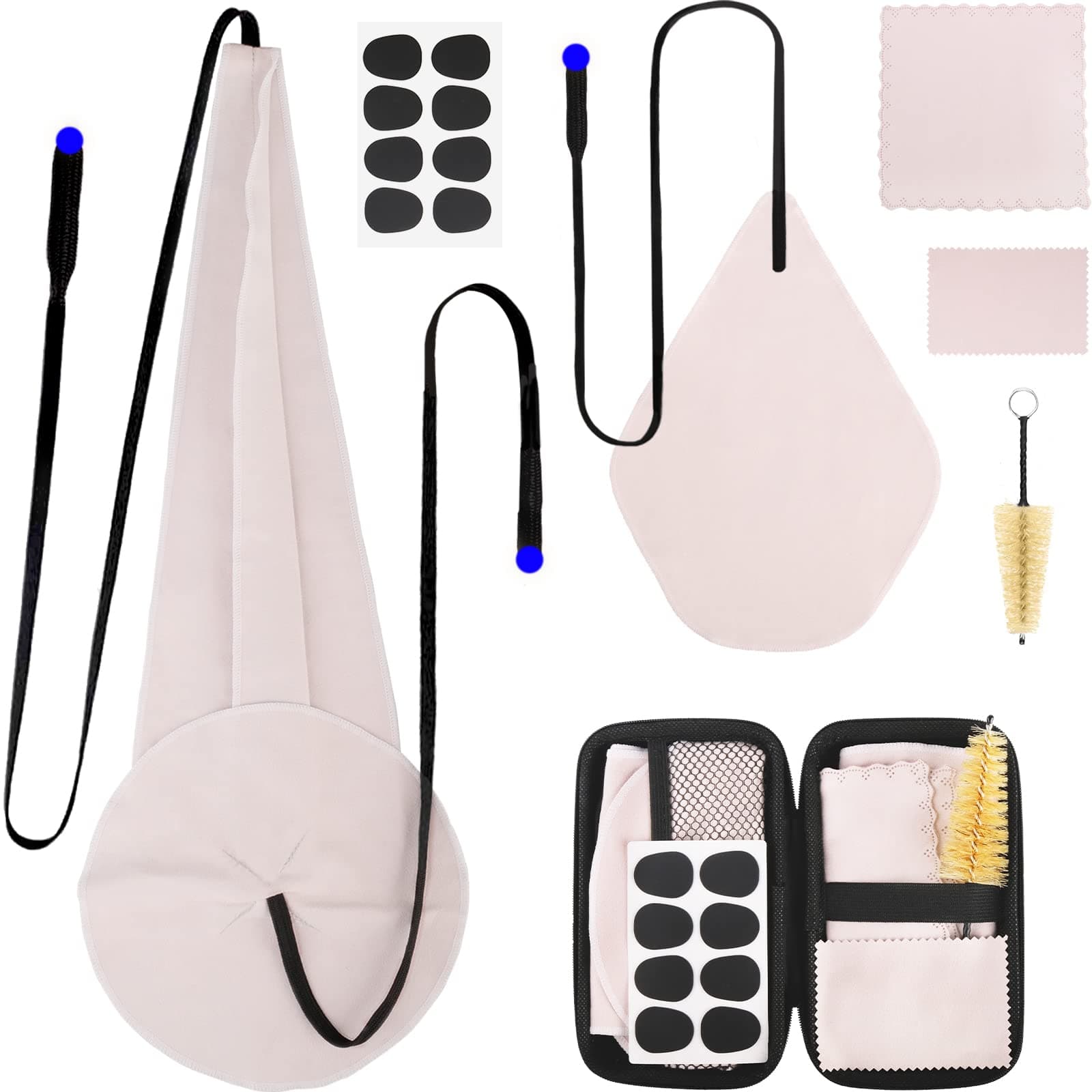 Saxophone Cleaning Kits with Case for Sax and Clarinet Flute Trumpet Instruments,8PCS Saxophone Mouthpiece Cushion,Mouthpiece Brush Microfiber Cleaning Cloth（Beige）